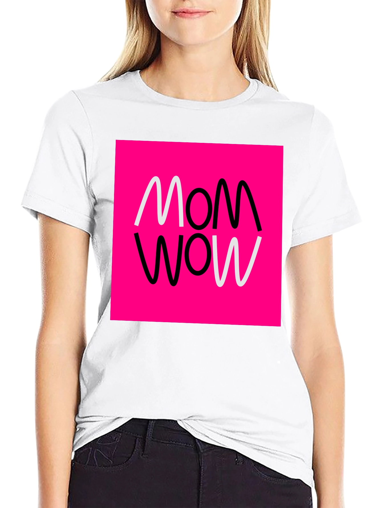 Mom Wow Graphic Tee - Black Cotton Blend T-Shirt