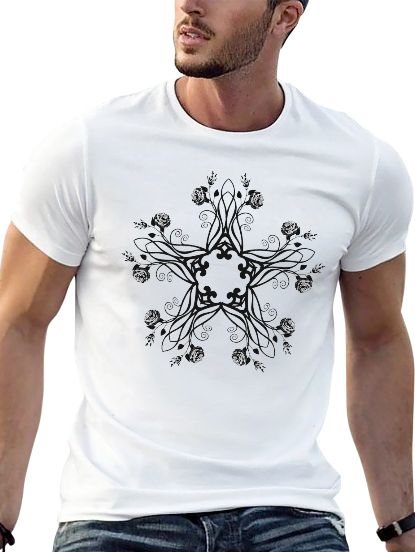 Mystic Rose Circle Black T-Shirt