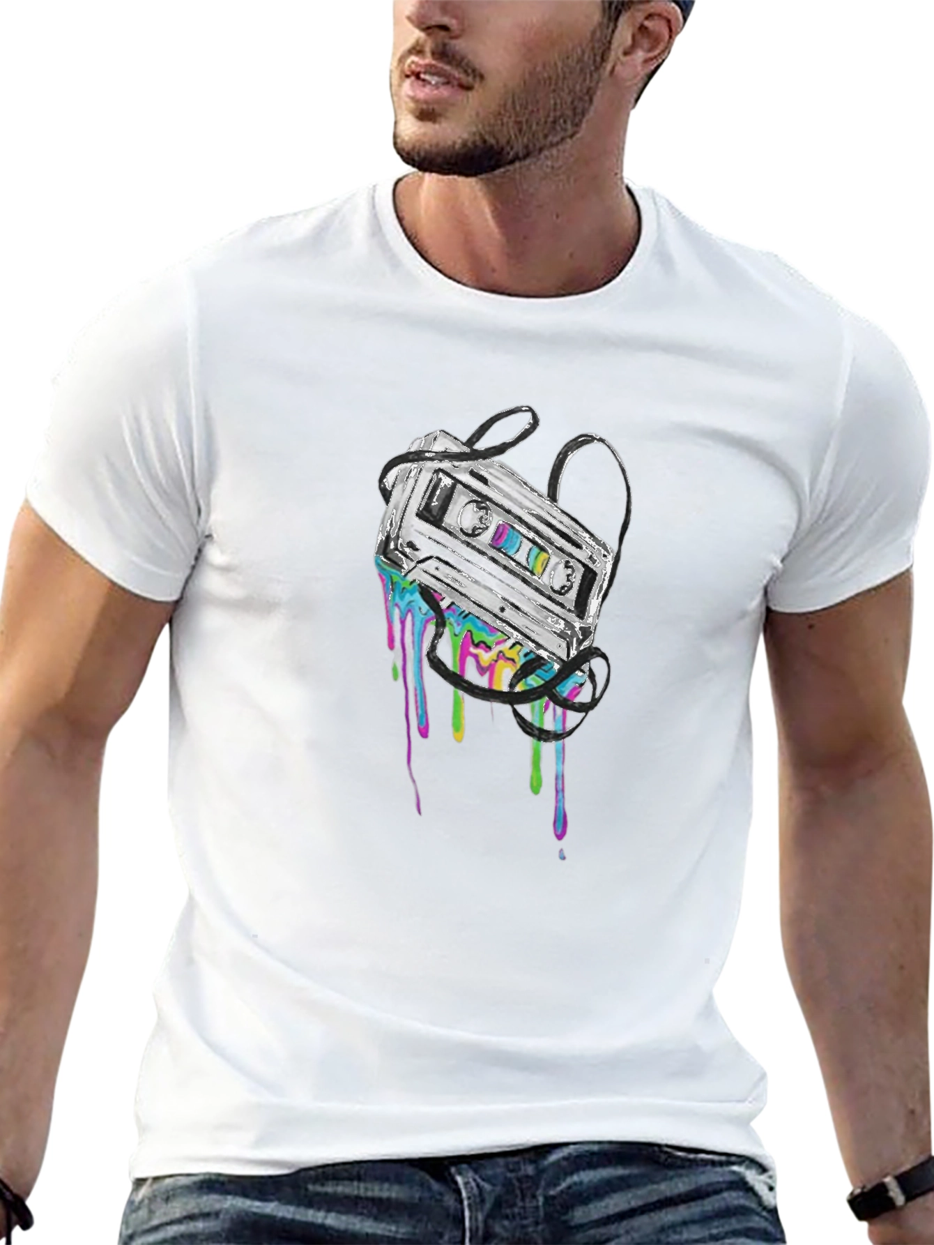 Retro Cassette Tape Drip Graphic Tee - Black