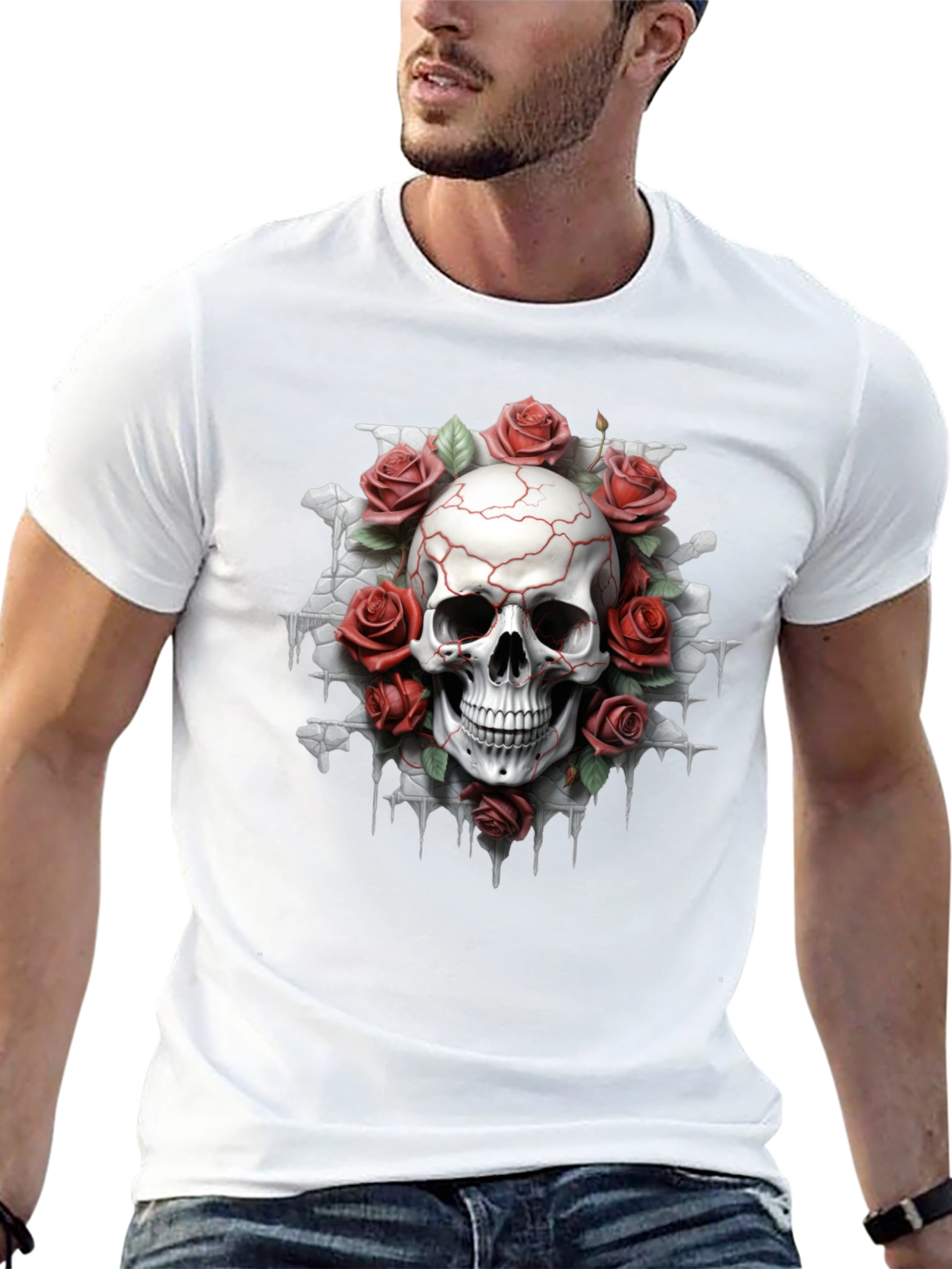 Skull & Roses Graphic Tee - Dark Aesthetic