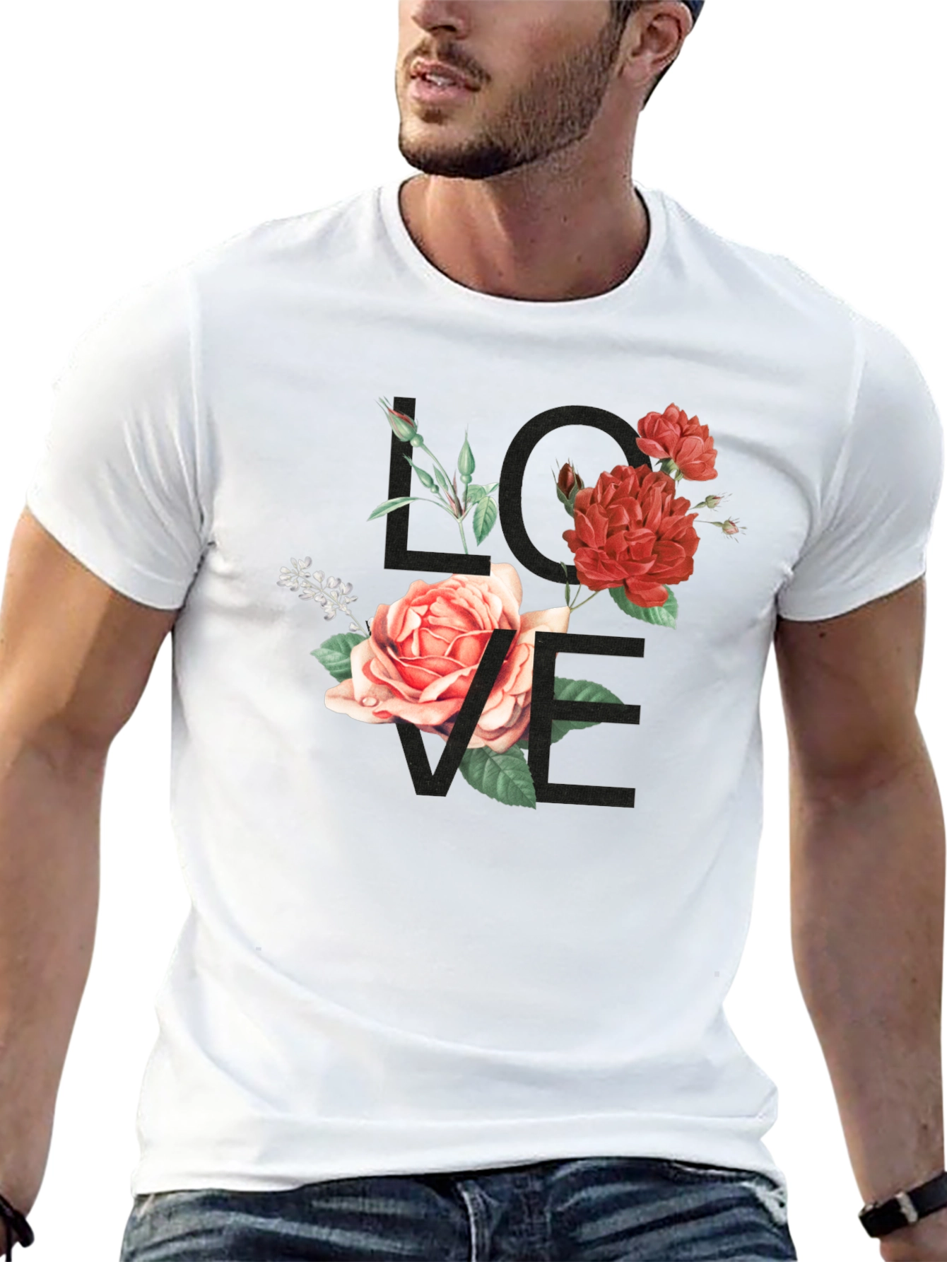 Floral LOVE Graphic Tee - Stylish Black T-Shirt