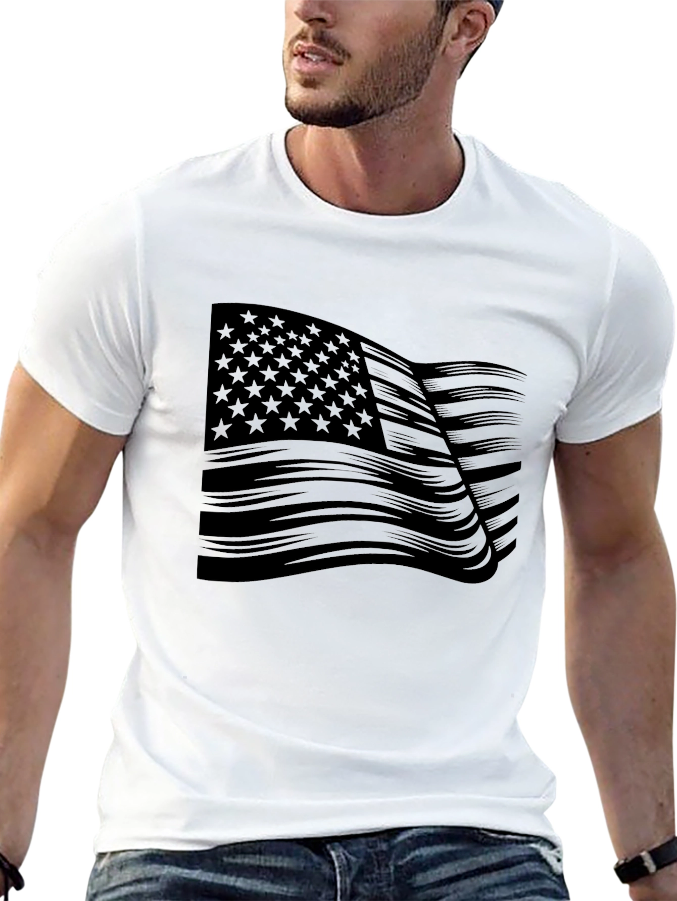 American Flag Graphic Print Black T-Shirt