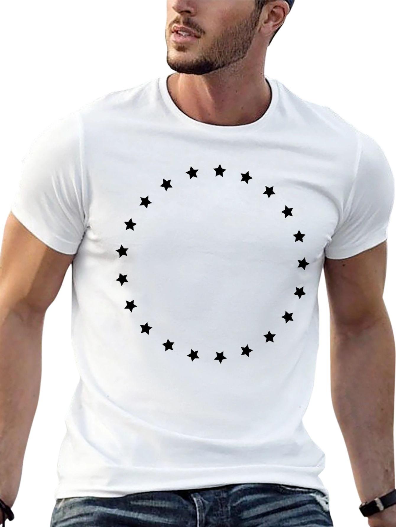 Black T-Shirt with Star Circle Design