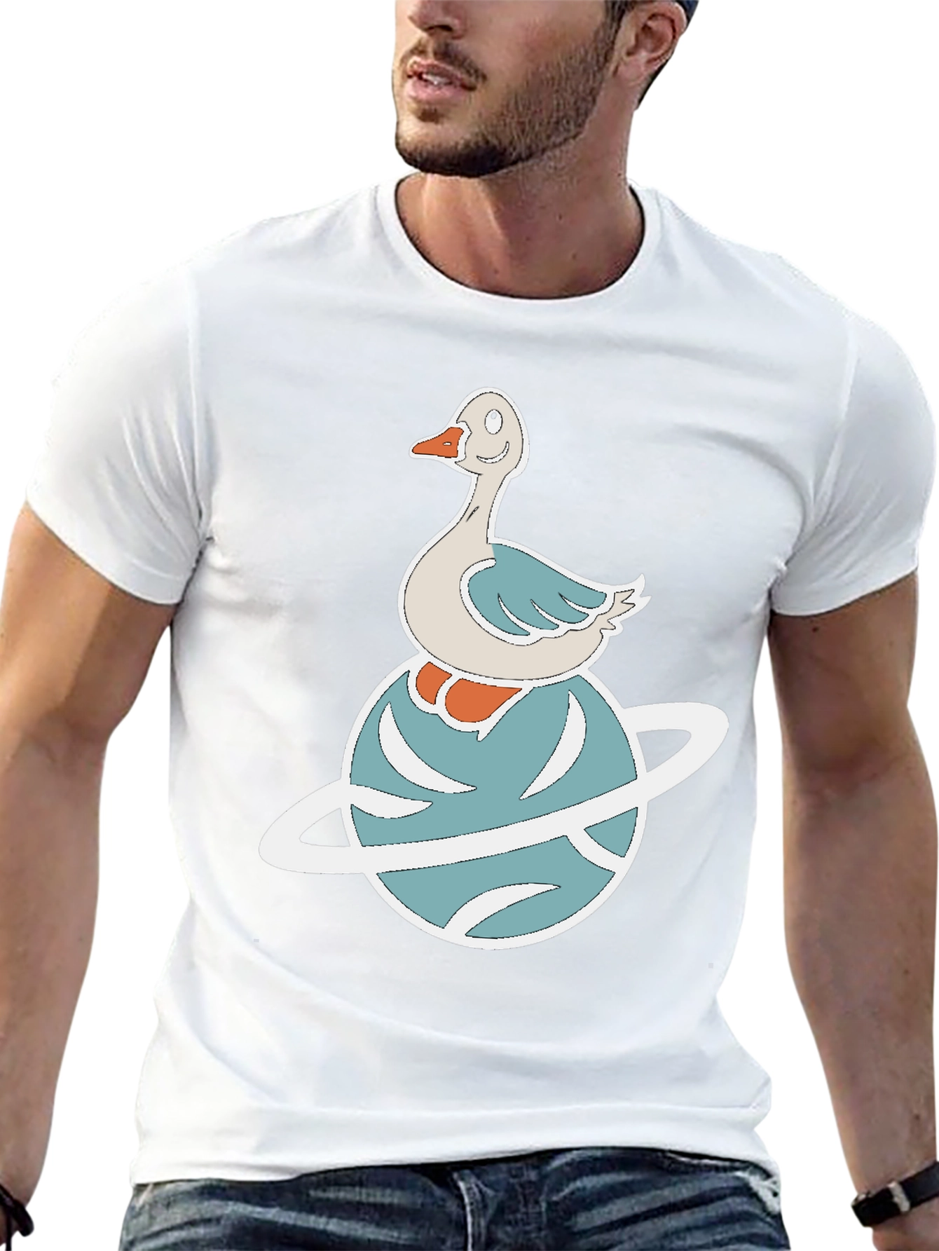 Whimsical Goose on Planet Graphic Tee