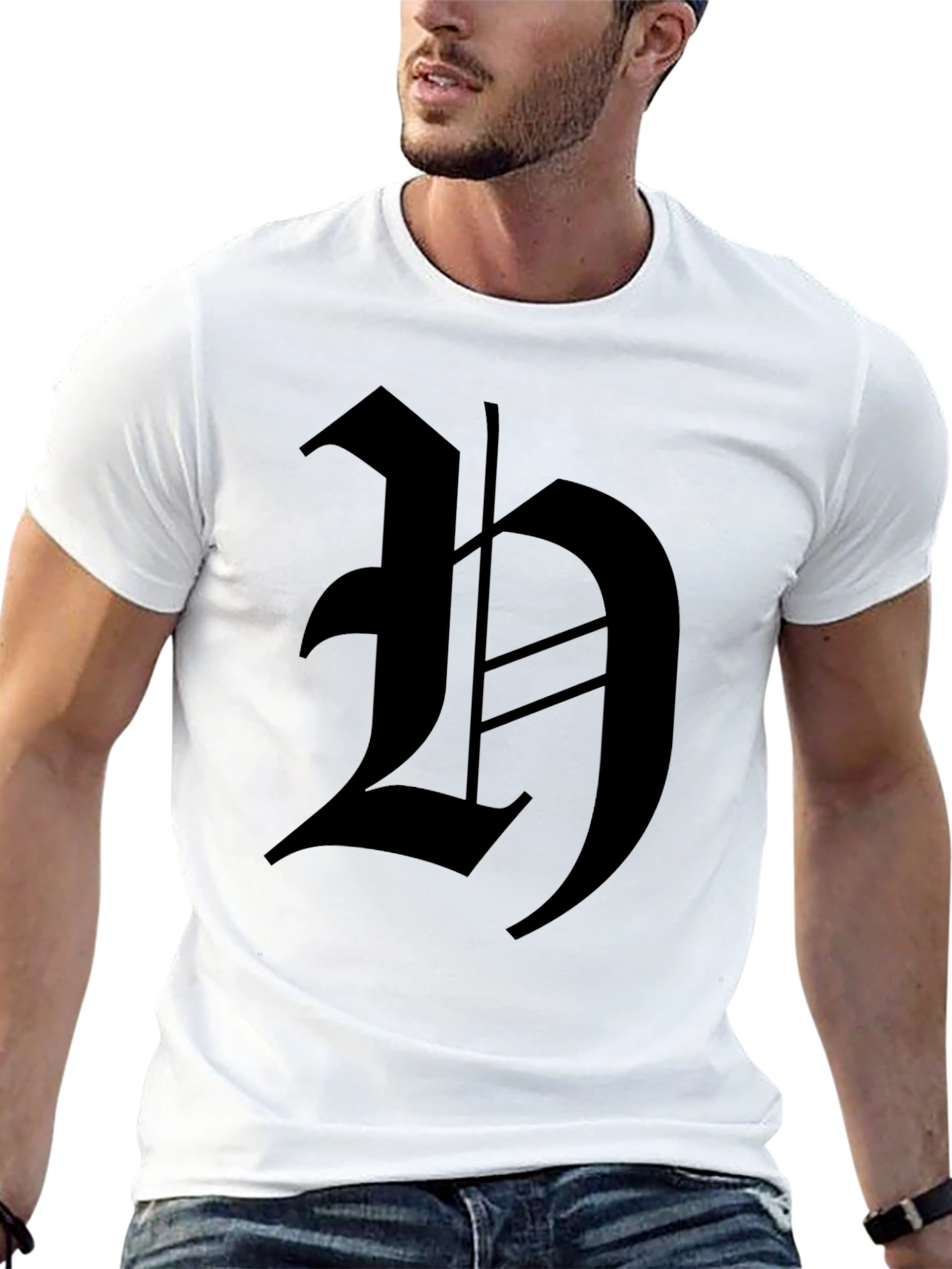 Mens Black T-Shirt with Gothic H Design