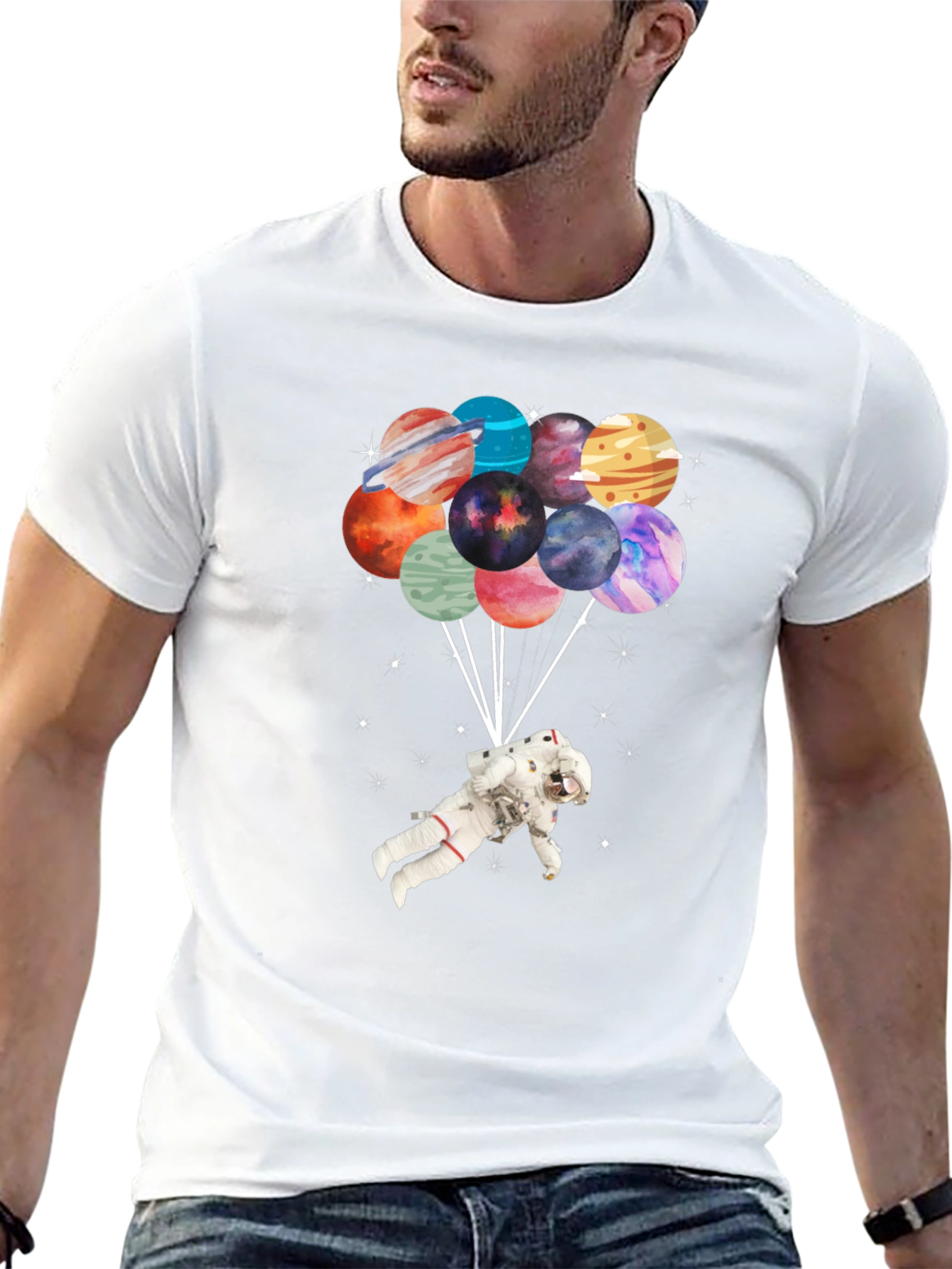 Astronaut Planet Balloon Graphic T-Shirt