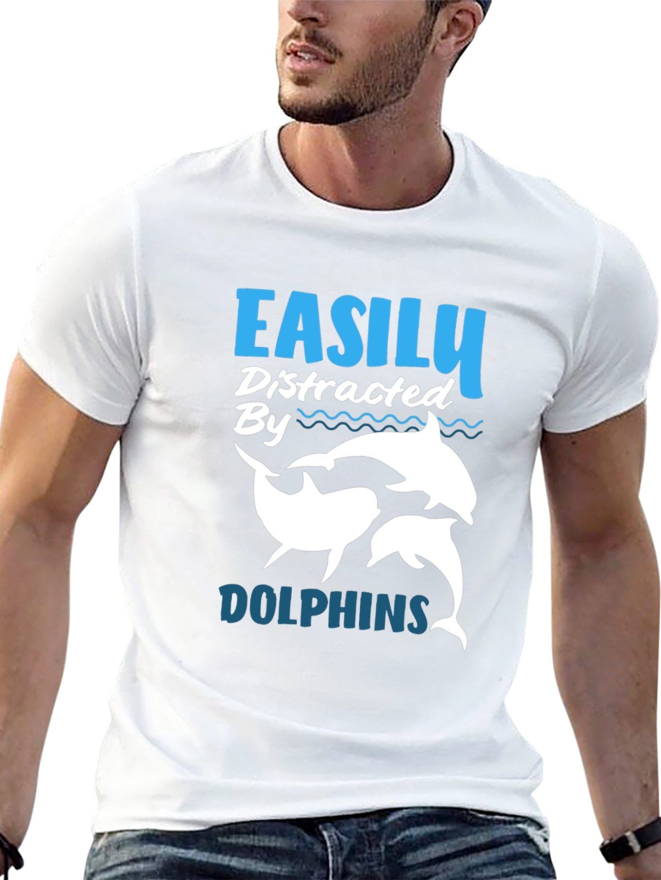Easily Distracted By Dolphins Black T-Shirt