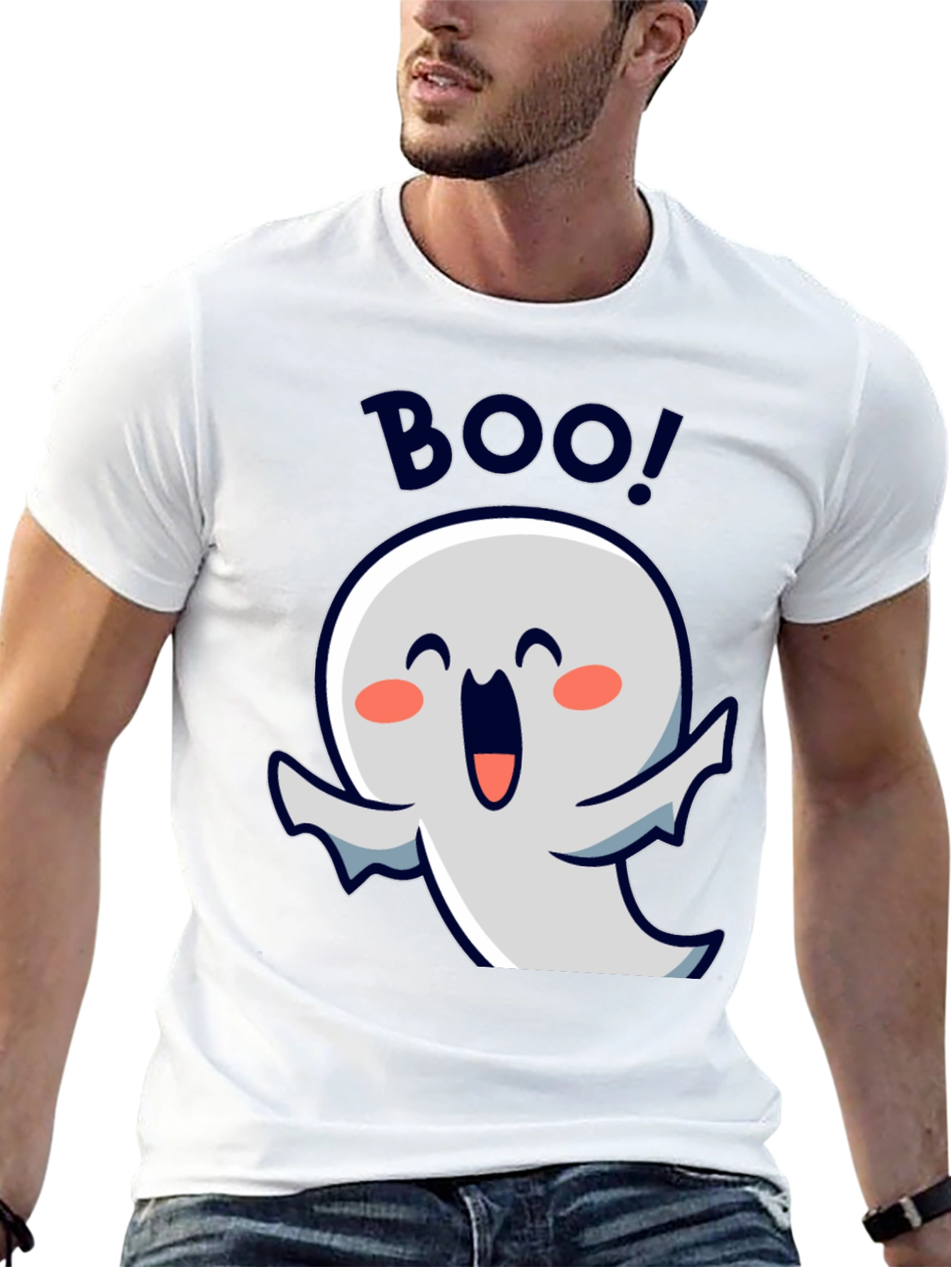 Cute Ghost Boo! Black Halloween T-Shirt