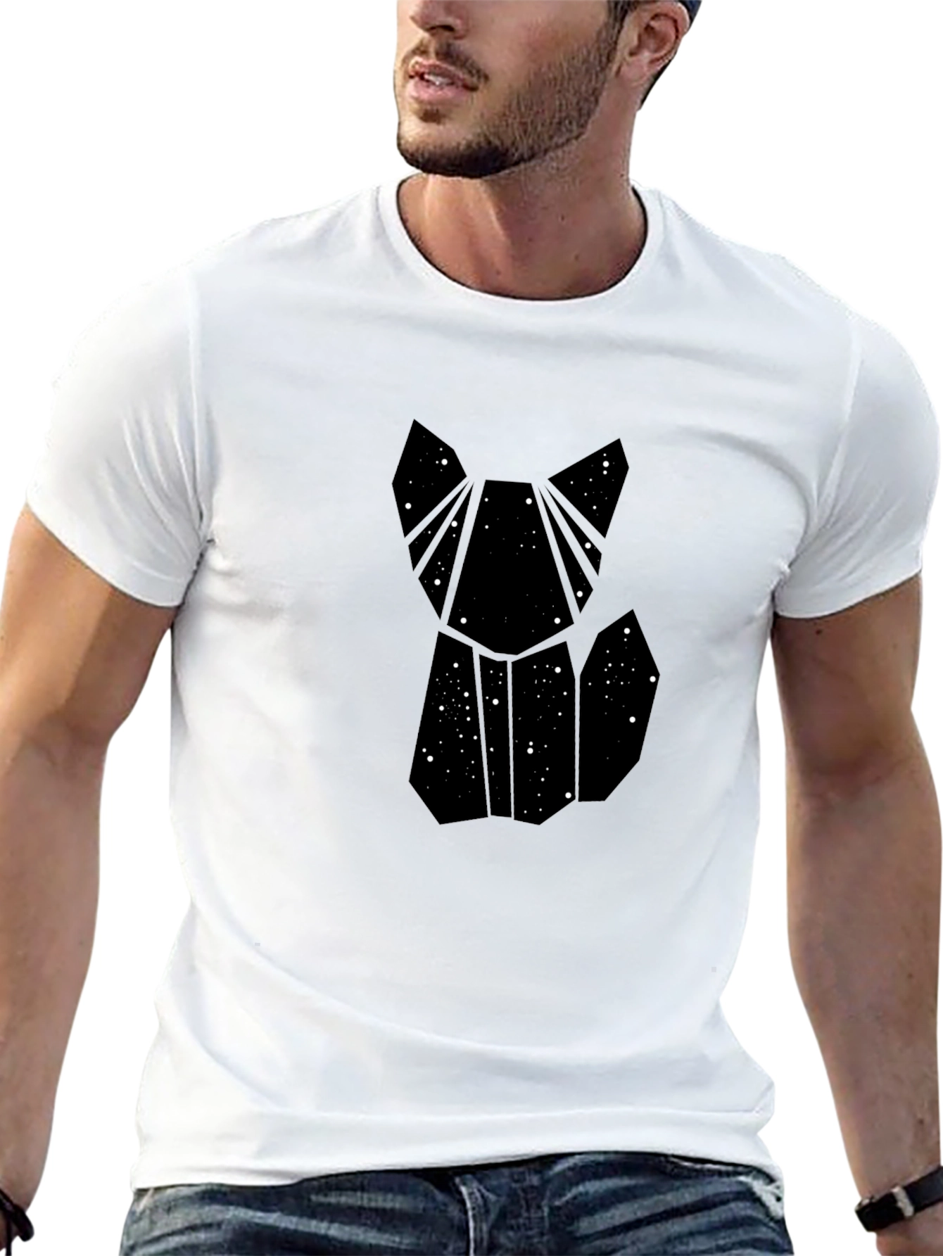 Geometric Galaxy Cat T-Shirt - Modern Style