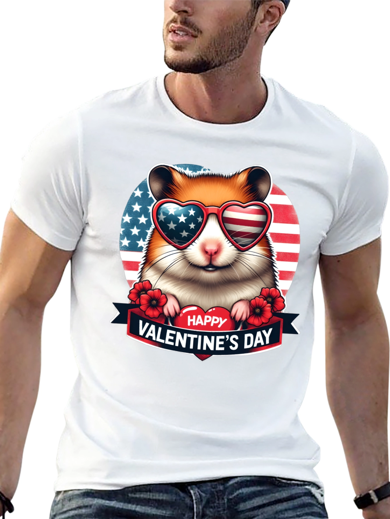 Patriotic Hamster Valentines Day T-Shirt