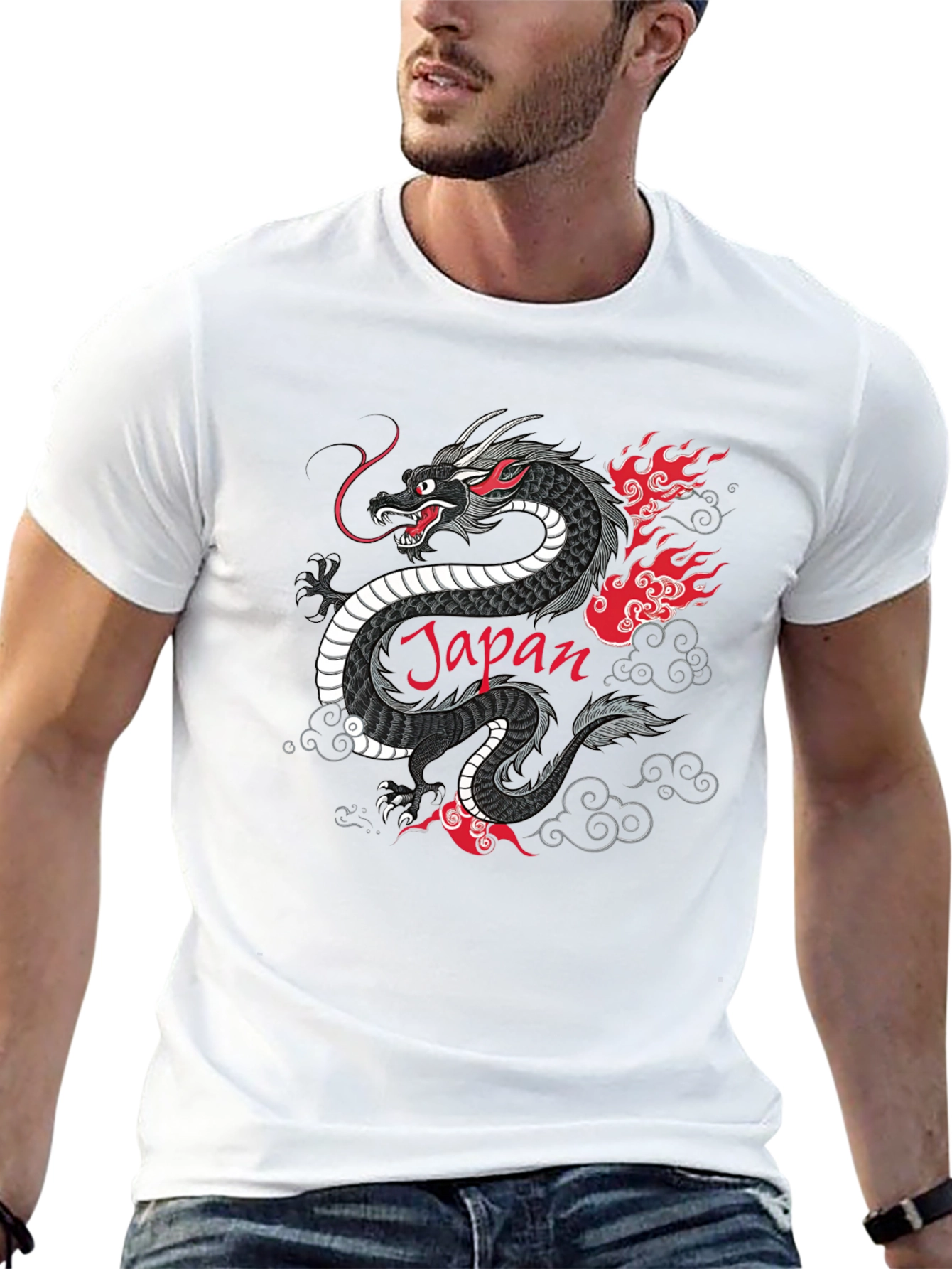 Japan Dragon Graphic Tee - Black