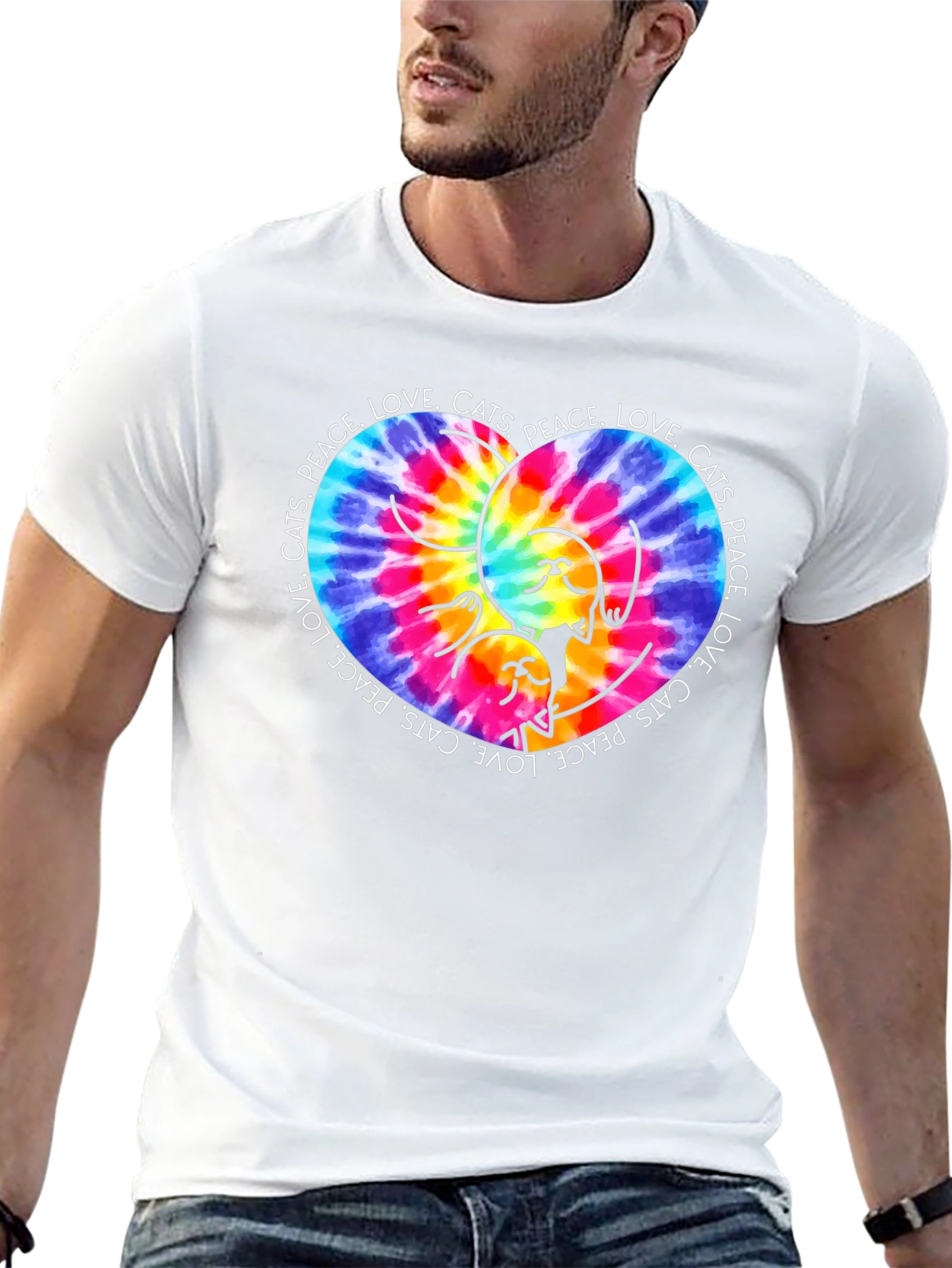 Peace Love Cats T-Shirt Tie Dye Heart