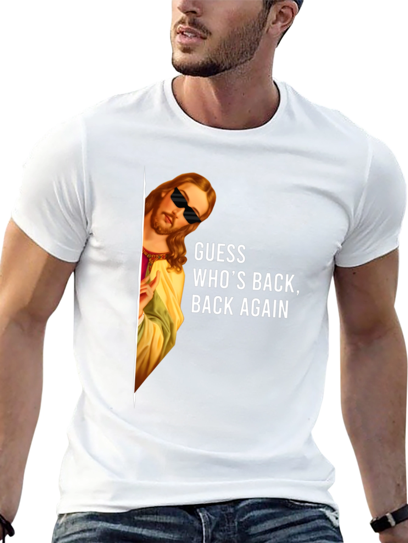 Cool Jesus Graphic Tee: Guess Whos Back T-Shirt