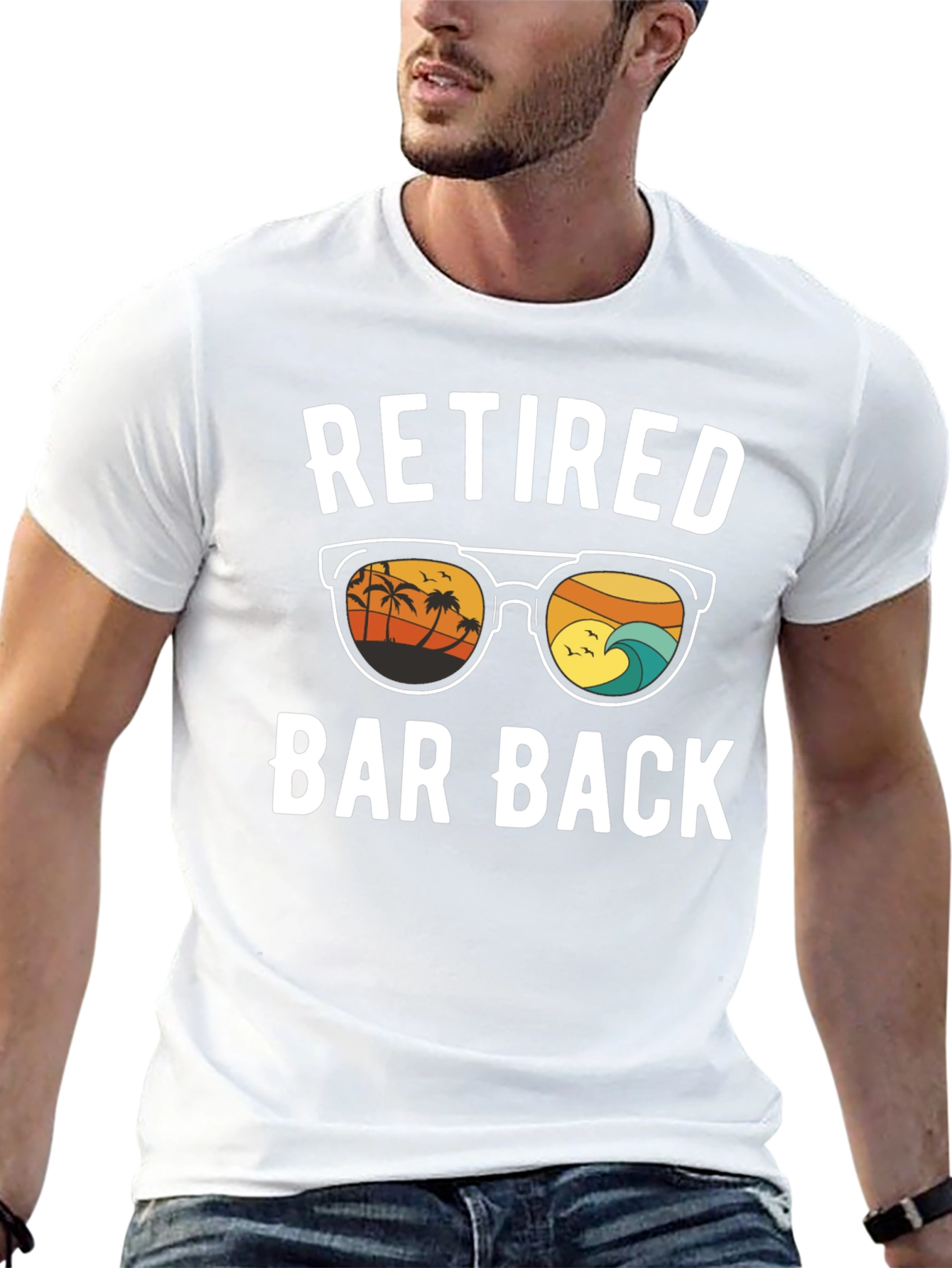 Retired Bar Back T-Shirt - Beach Sunset Design