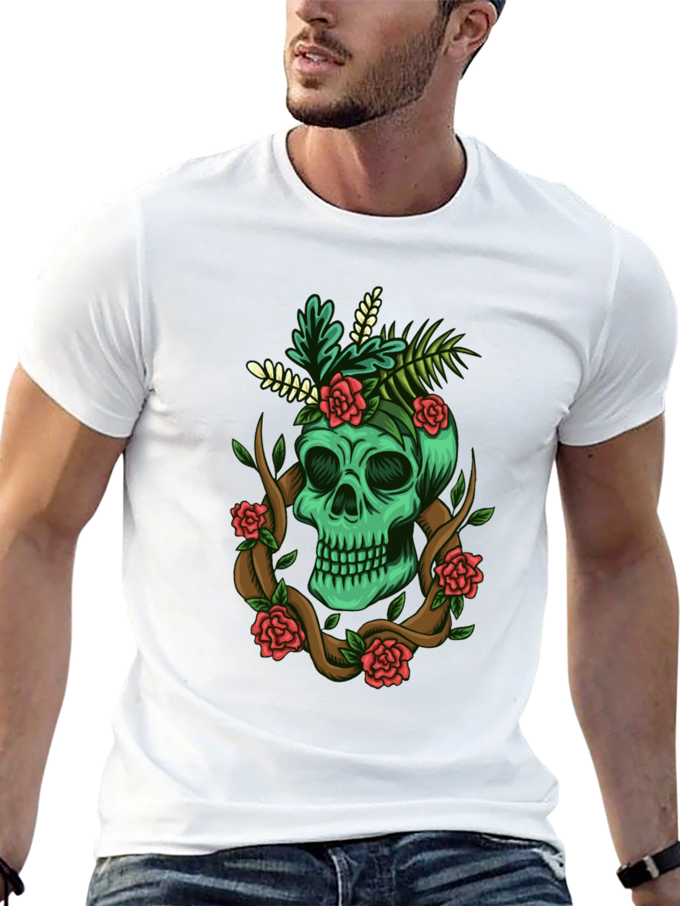 Skull & Roses Graphic Tee - Mens Black T-Shirt