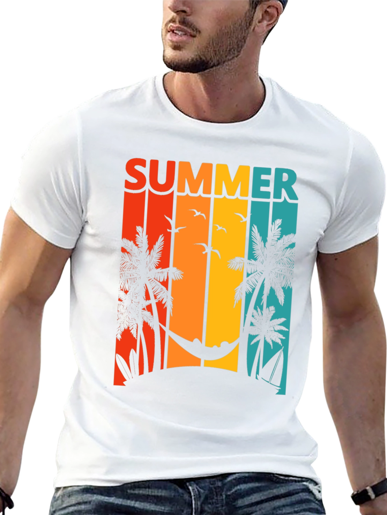 Summer Beach Scene Graphic T-Shirt