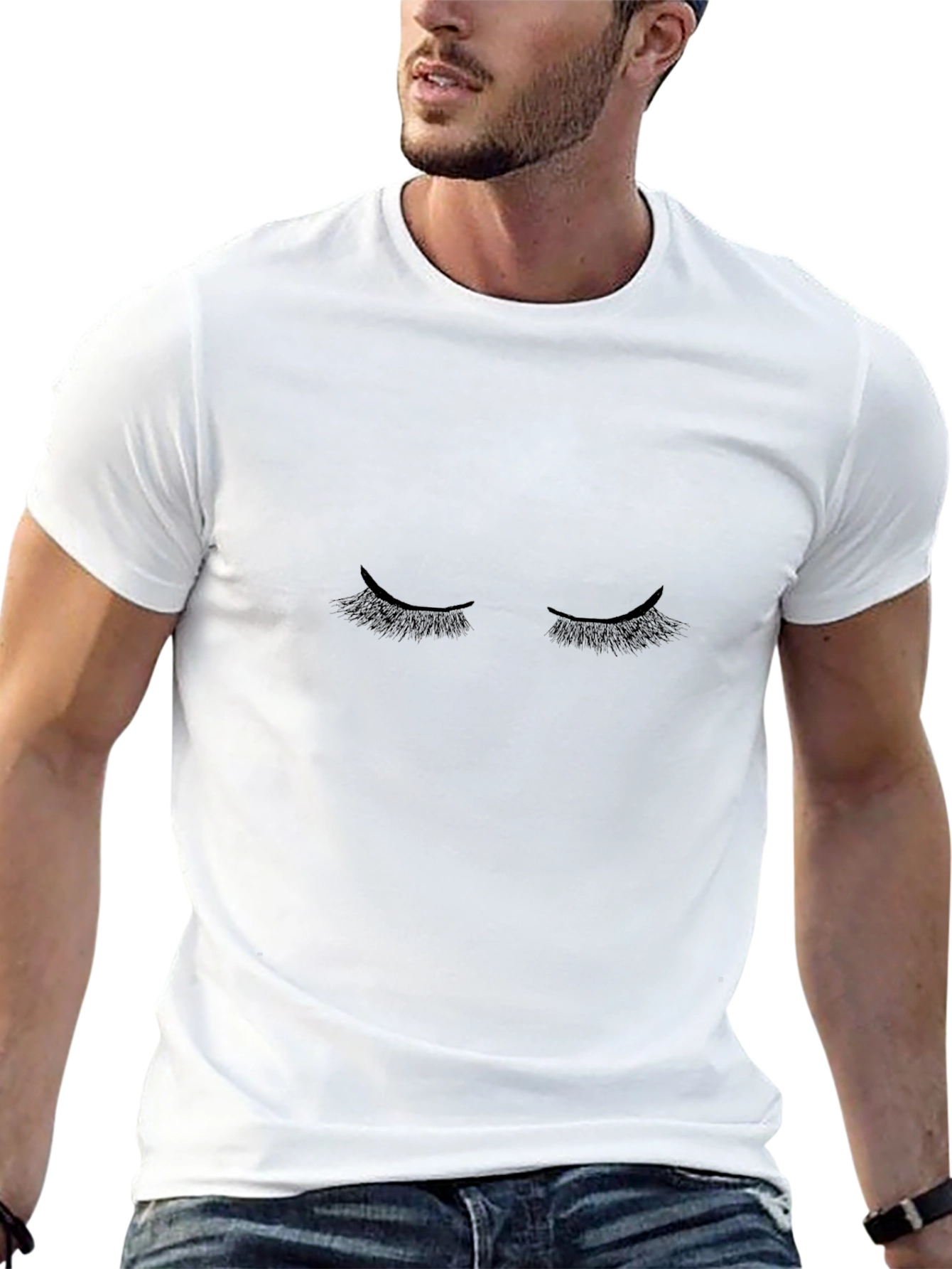 Eyelash Graphic Print Black Casual T-Shirt