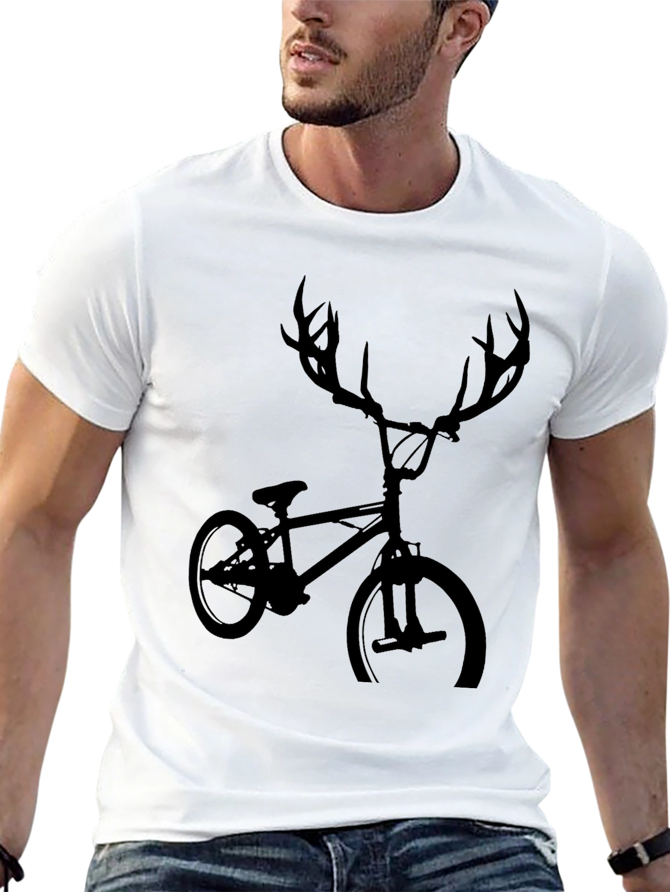 Cool Deer Antler Bicycle Black T-Shirt