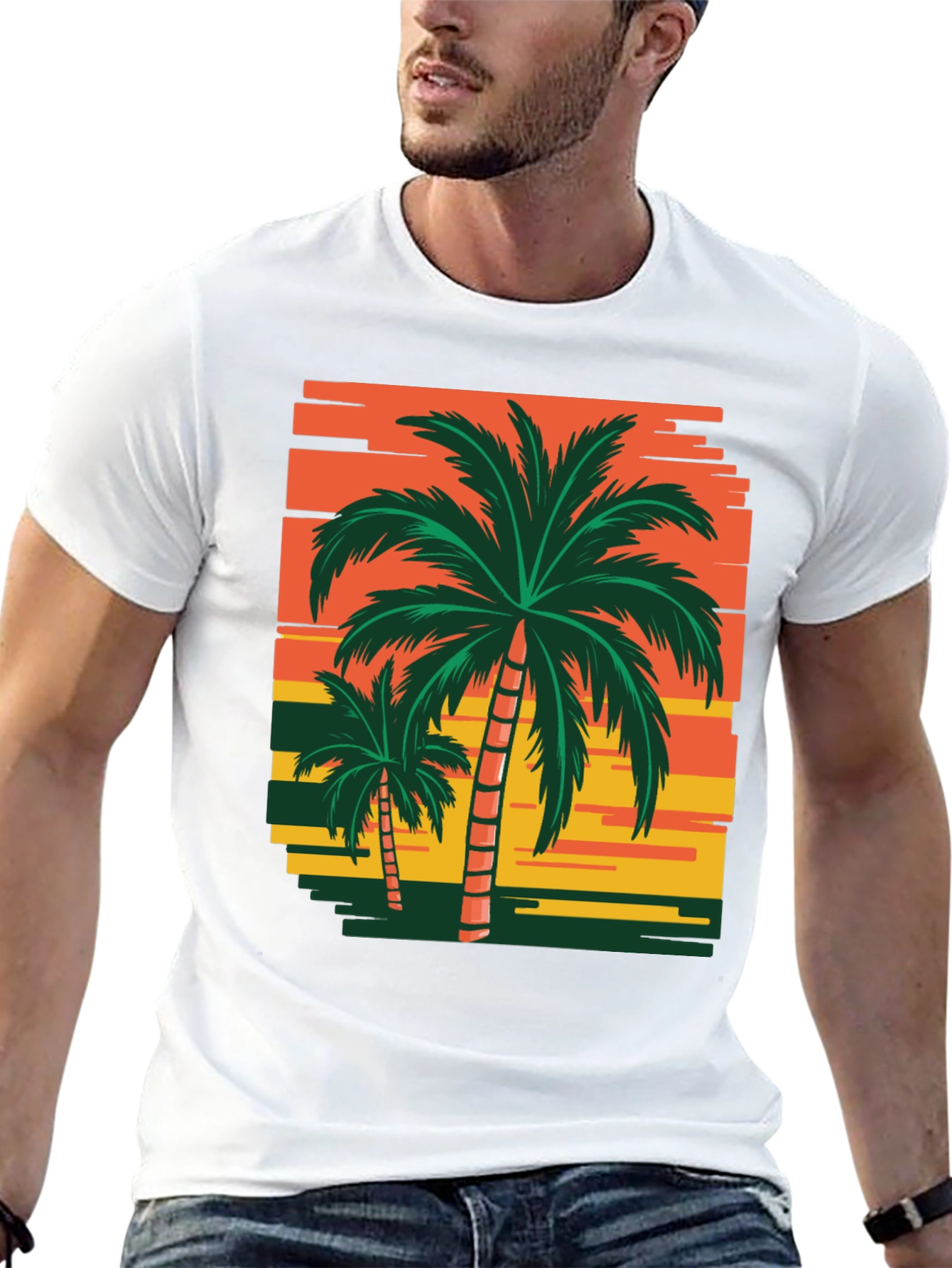 Tropical Palm Tree Sunset Graphic T-Shirt