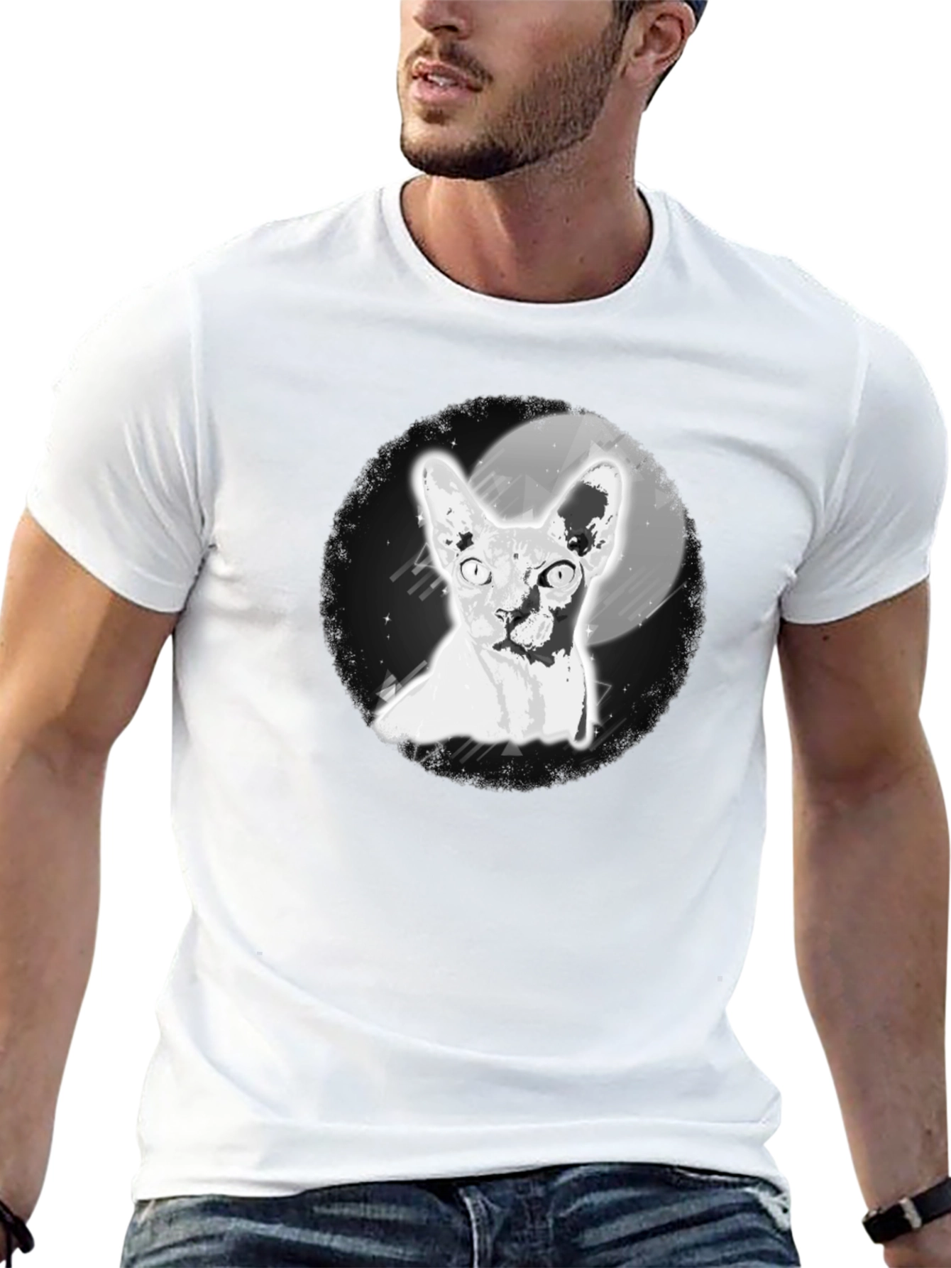 Sphynx Cat Moon Graphic T-Shirt