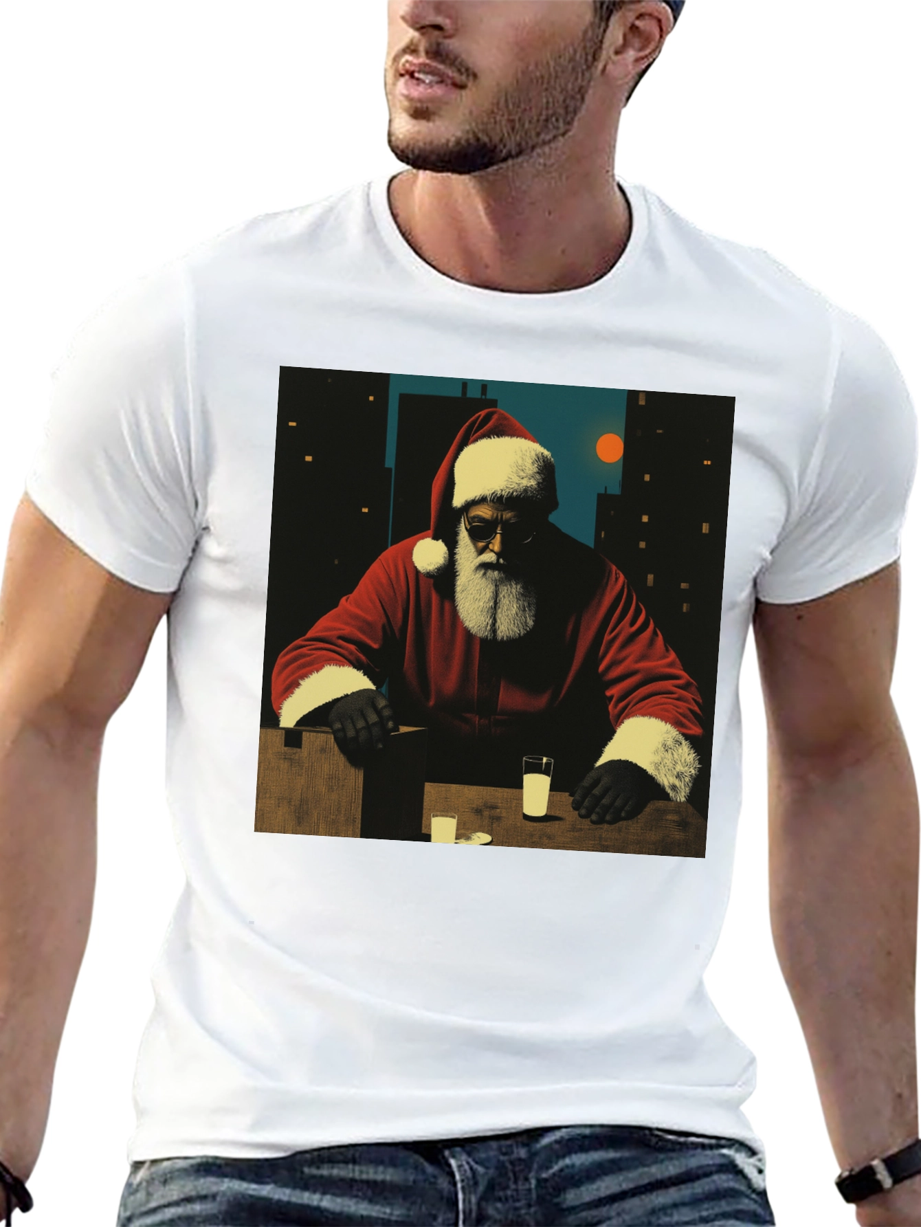 Cool Santa Graphic Tee - Black Cotton Blend