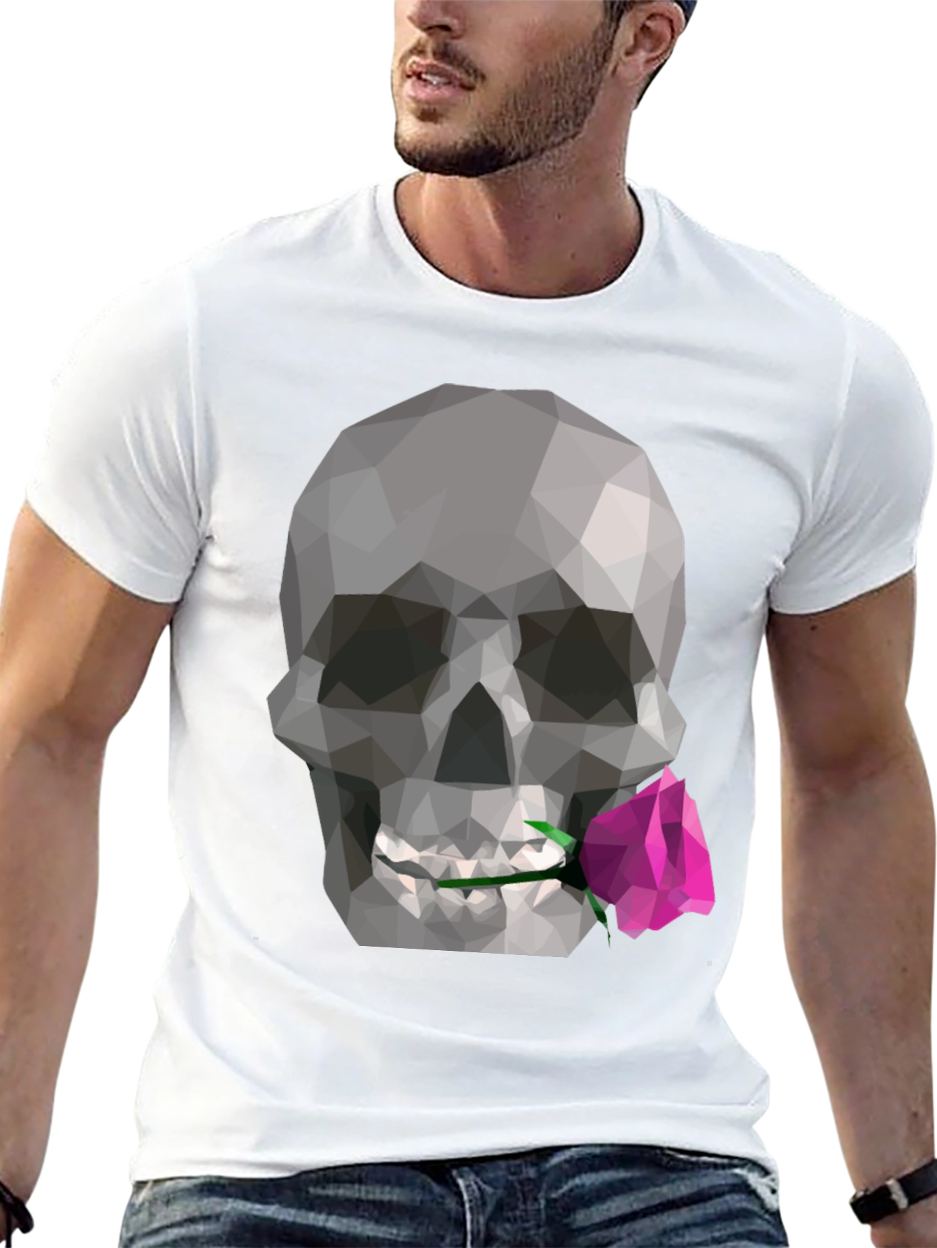 Geometric Skull & Rose Graphic Tee - Modern Design