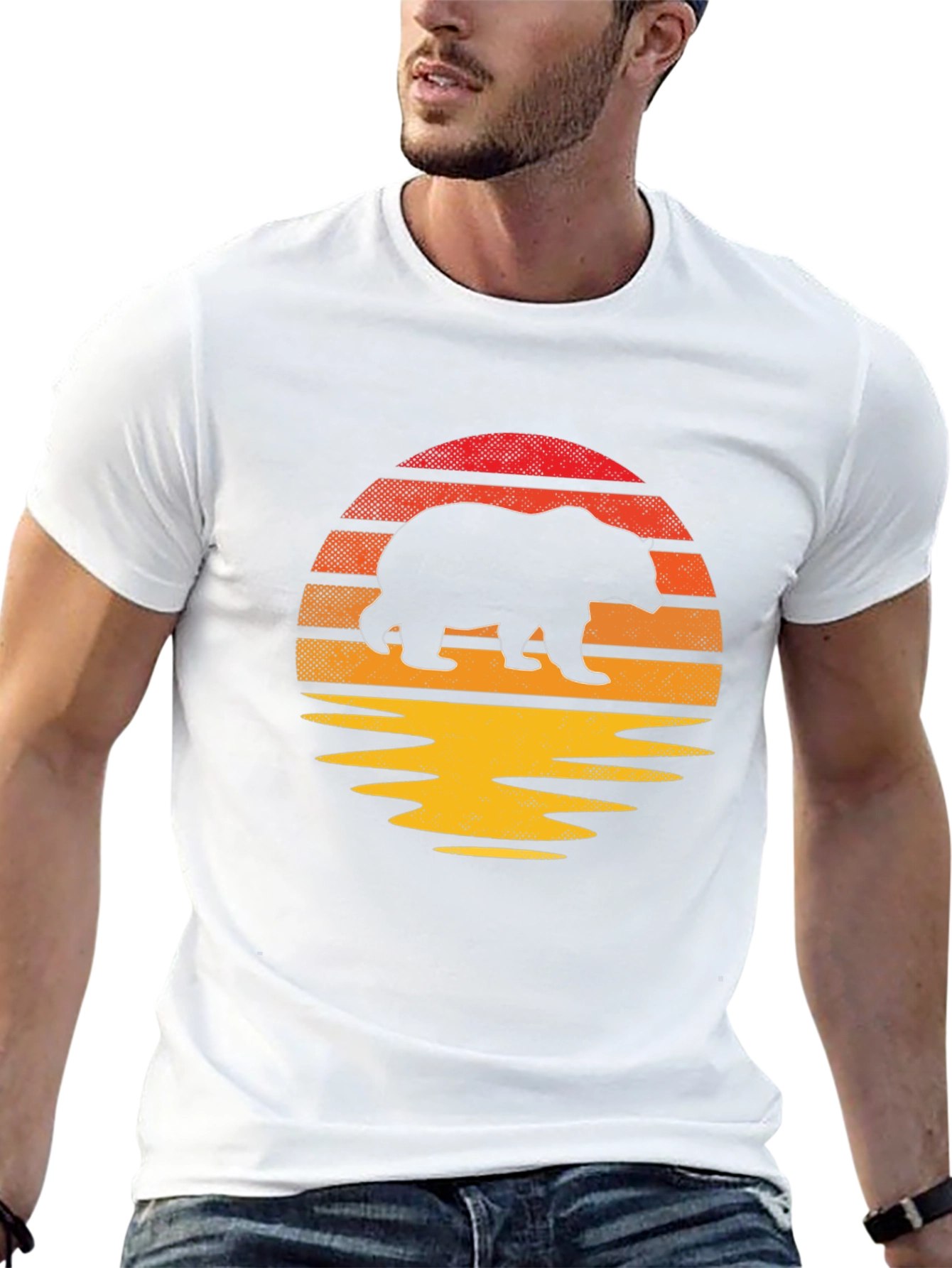 Sunset Bear Graphic Tee - Nature Inspired Mens T-Shirt