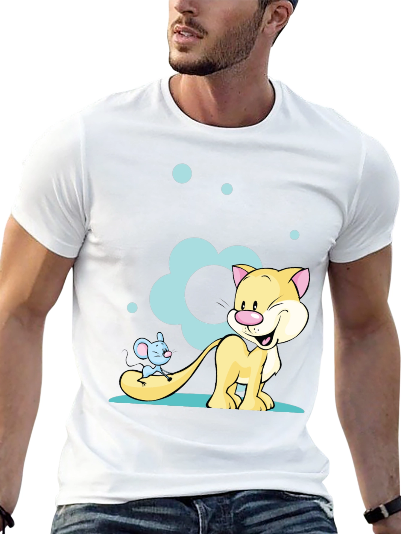 Cartoon Cat & Mouse Graphic T-Shirt