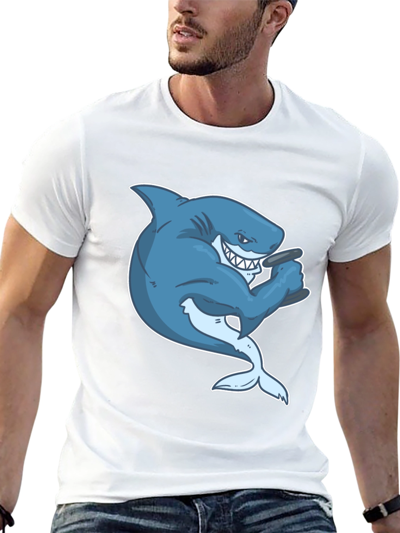Shark with Cigar Graphic T-Shirt - Black Cotton Tee
