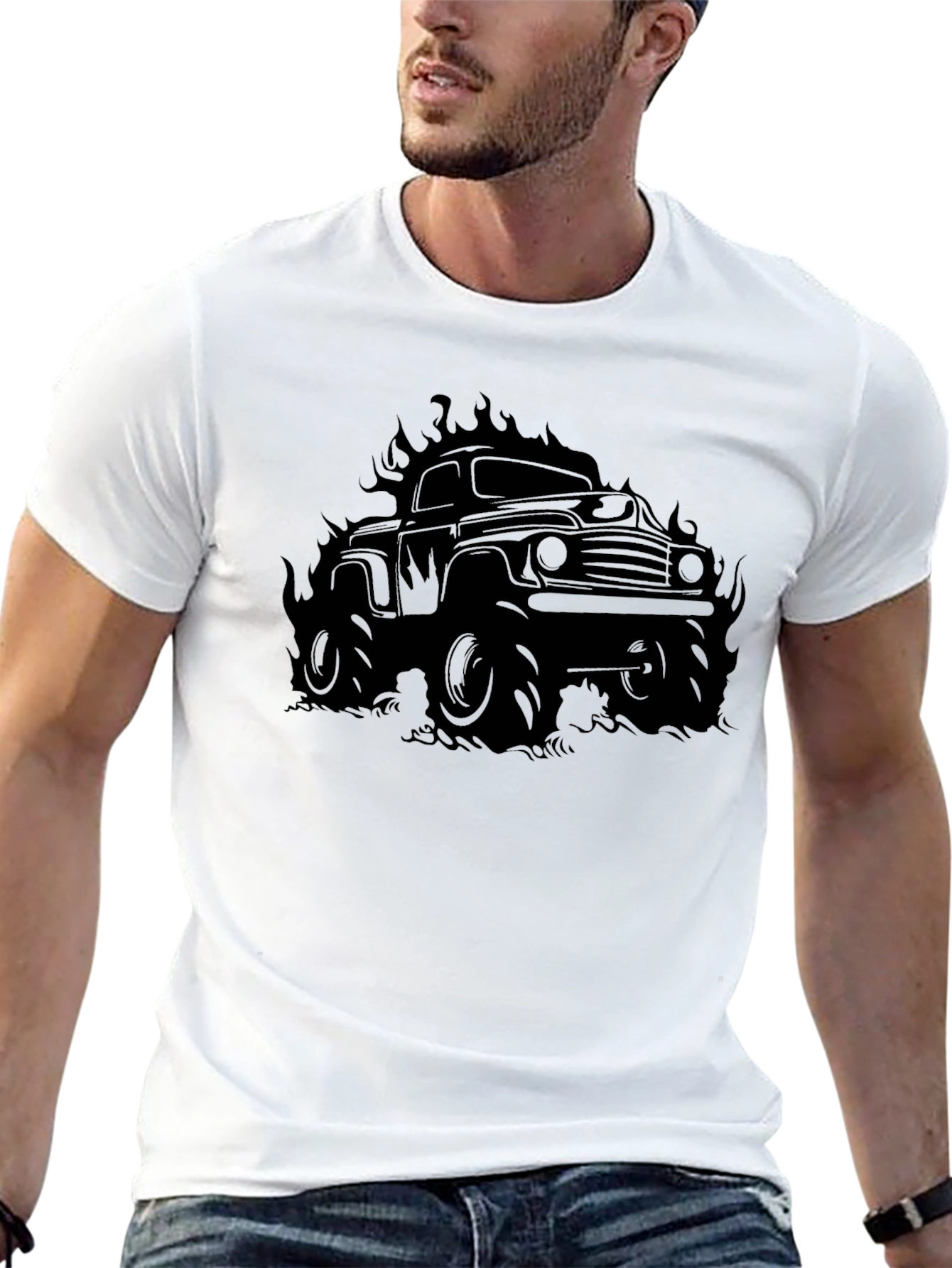 Flaming Monster Truck Graphic T-Shirt