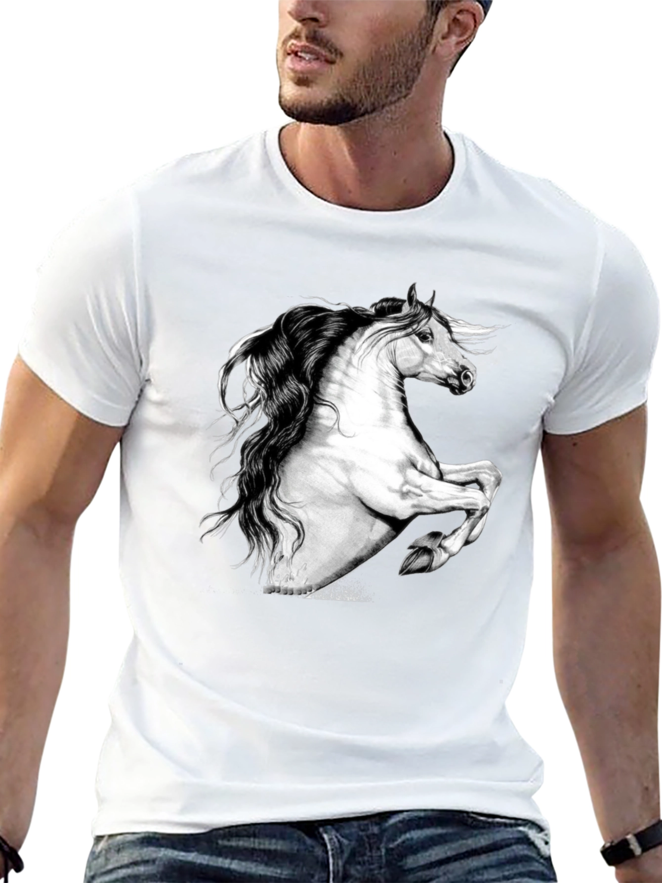 Horse Graphic Print Black T-Shirt