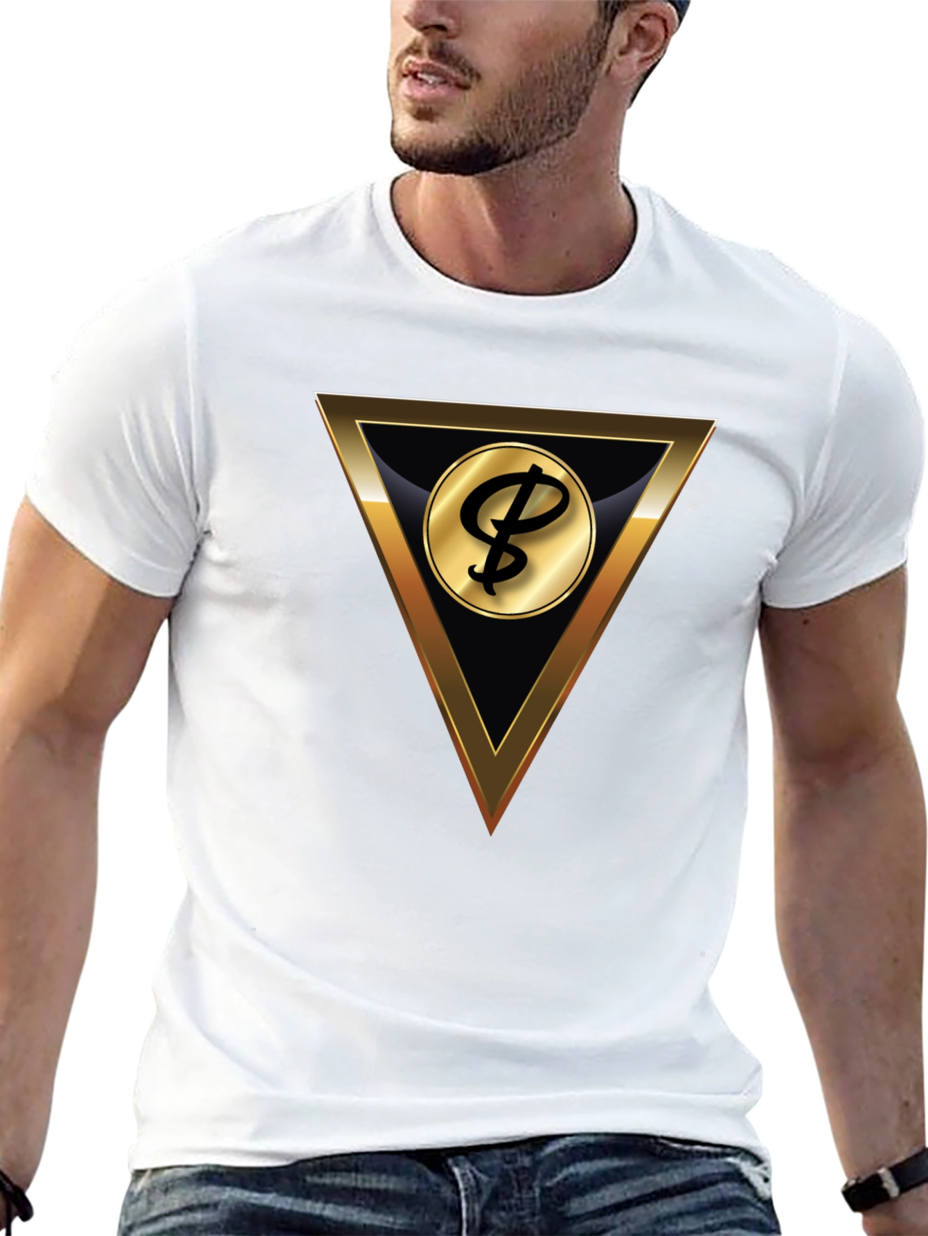 Stylish Black T-Shirt with Gold Triangle Logo