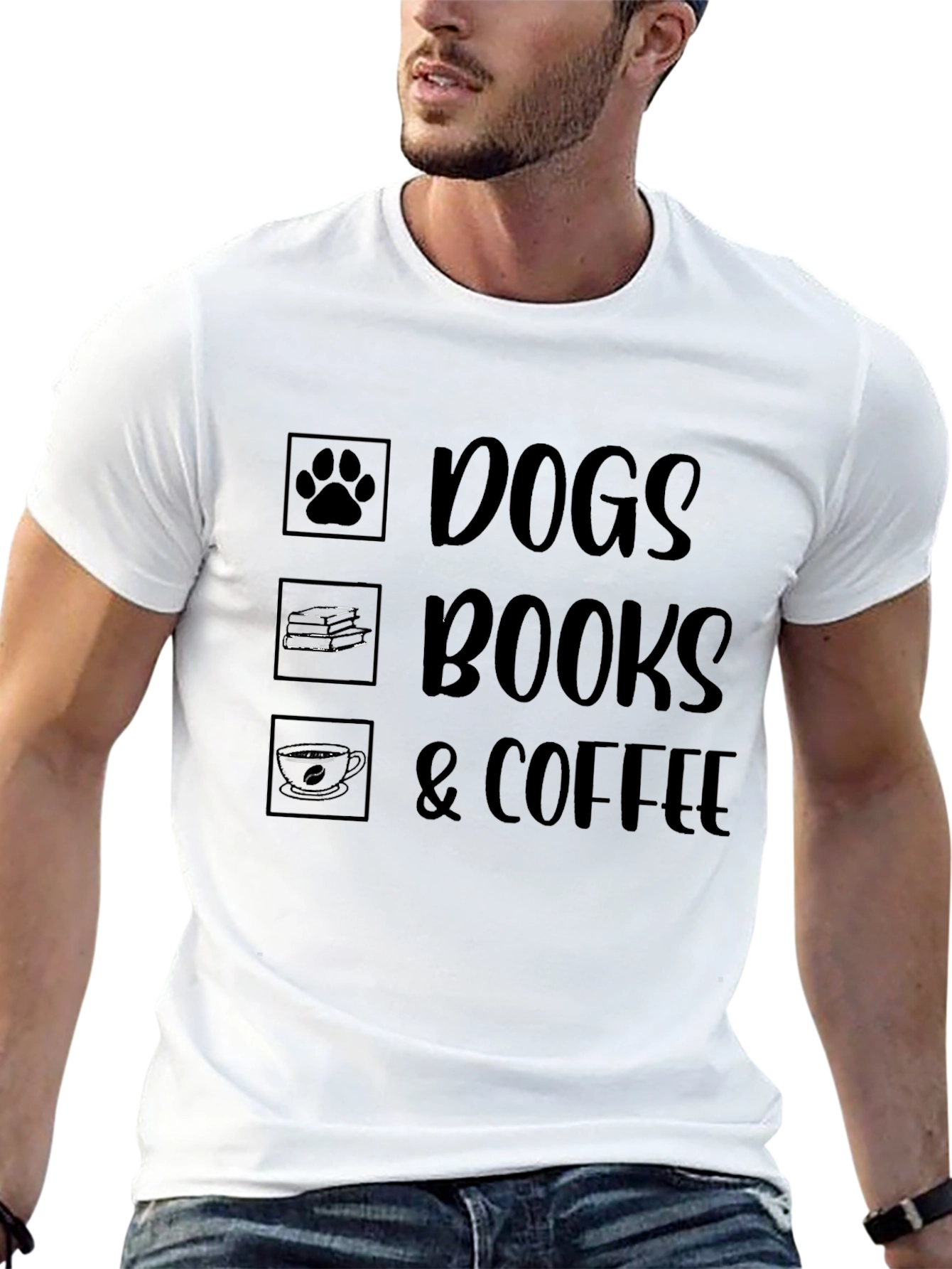 Dogs Books & Coffee T-Shirt - Unisex Black Tee