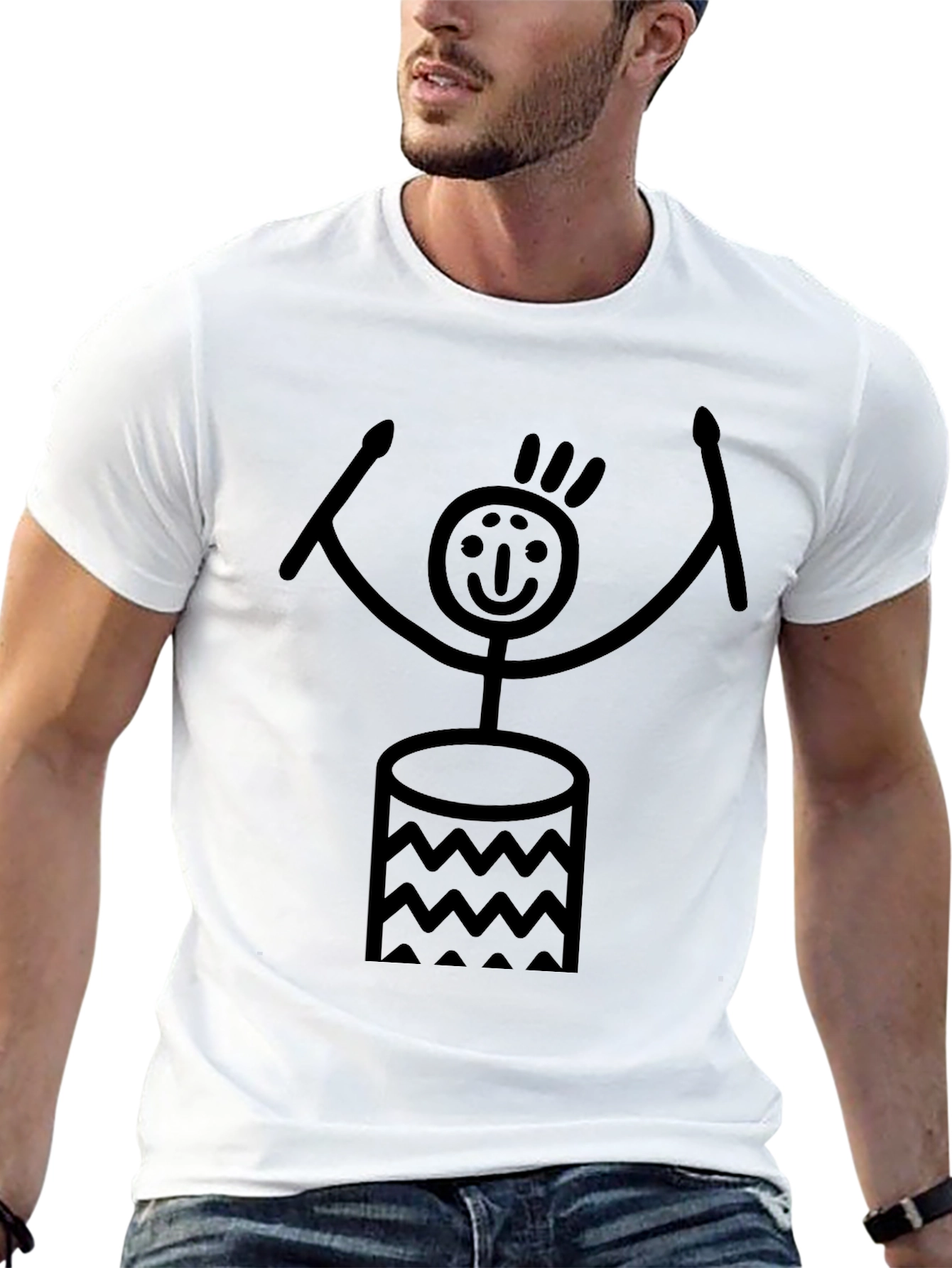 Drummer Stick Figure Graphic Tee
