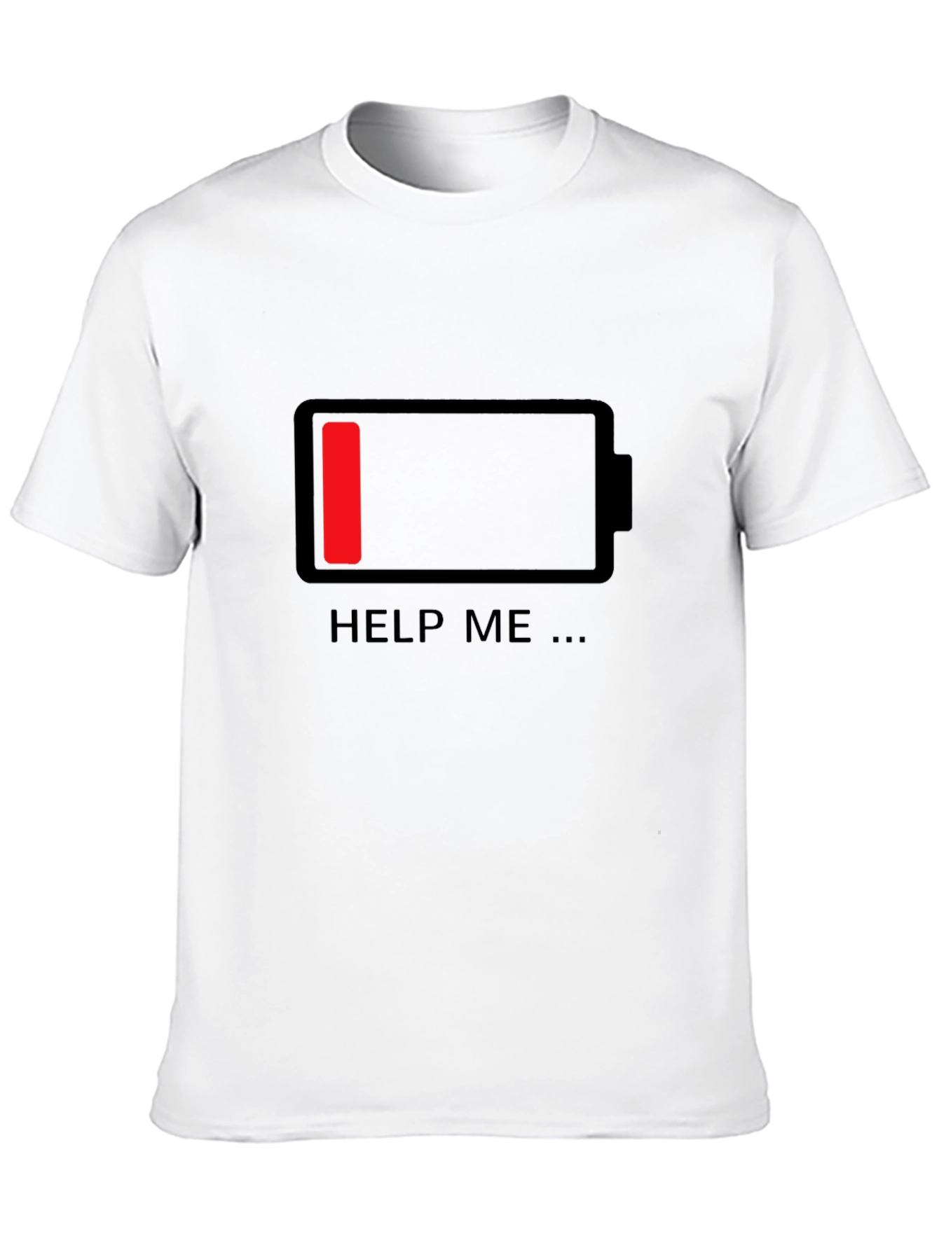 Low Battery Help Me Black Graphic Tee Shirt