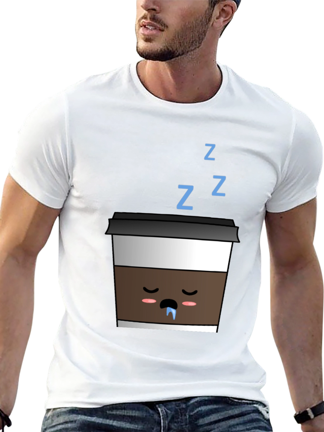 Sleeping Coffee Cup T-Shirt - Black Cute Kawaii Style