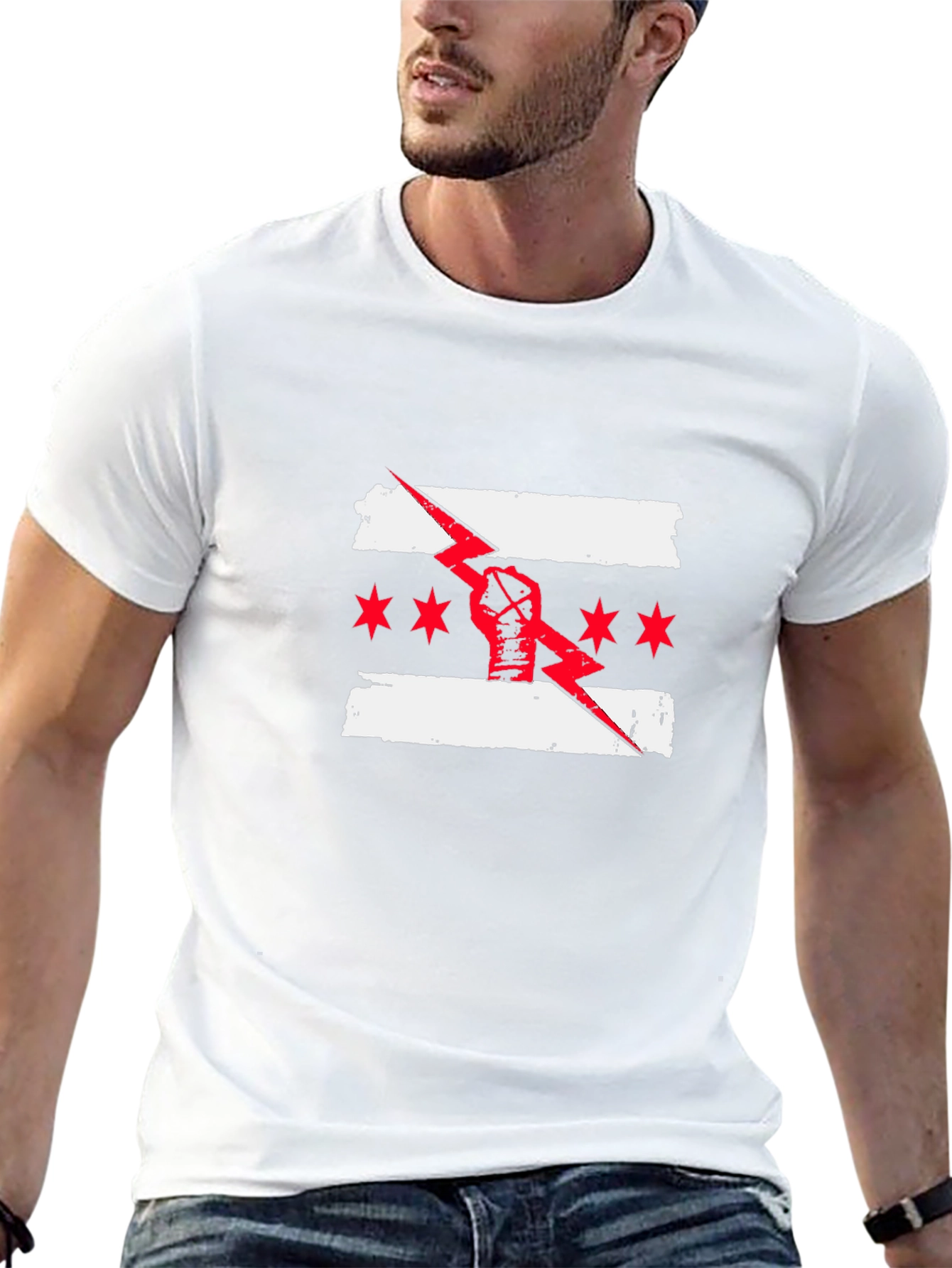 Chicago Flag Fist Lightning Bolt T-Shirt