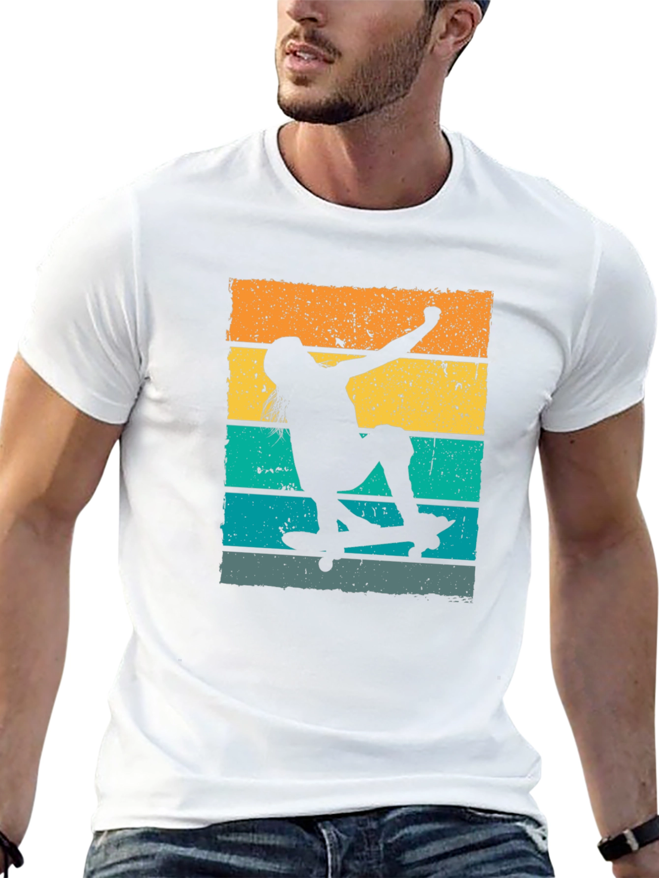 Skateboarder Retro Style Graphic Tee - Black