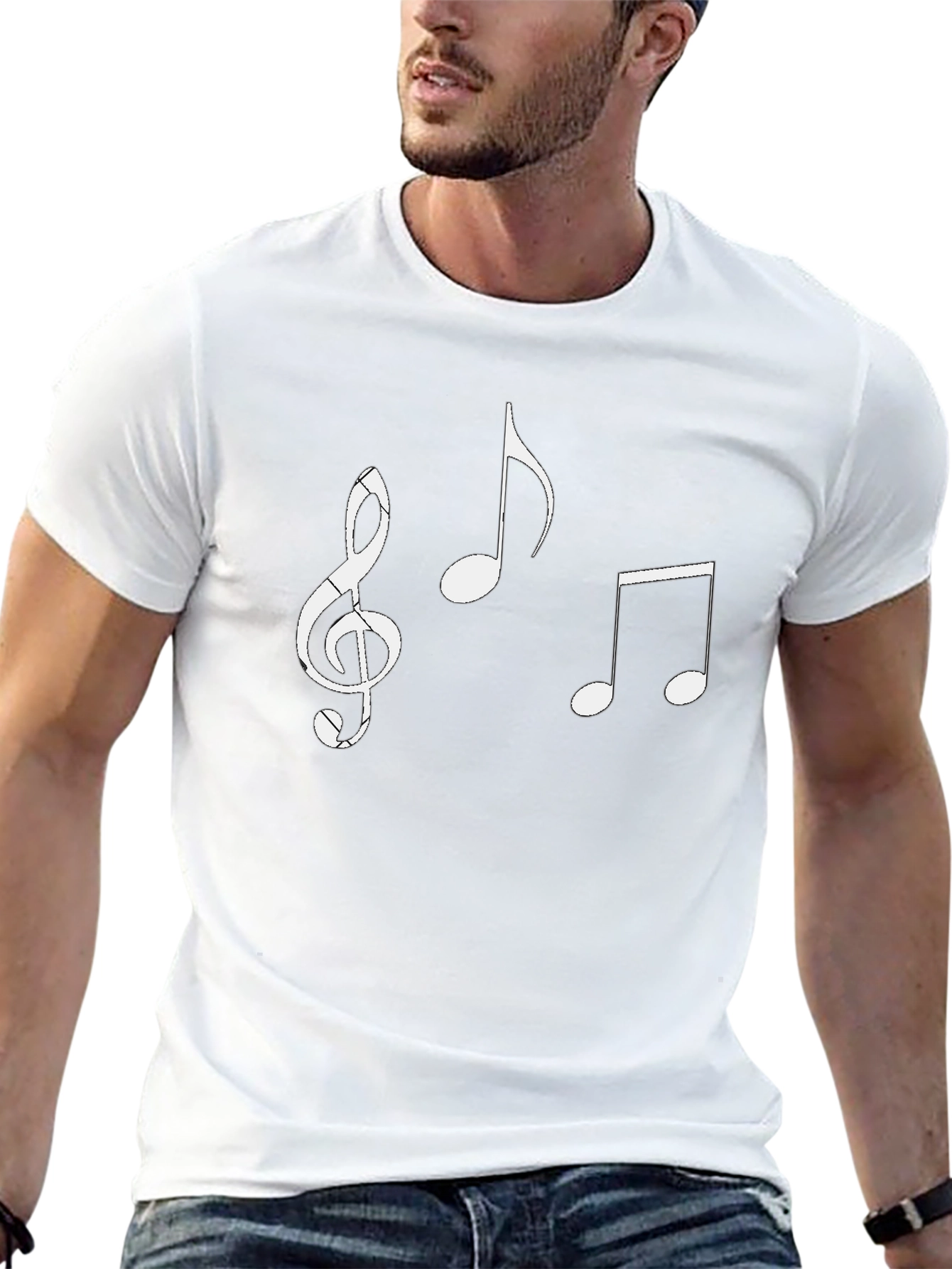 Musical Notes Graphic Tee - Black Cotton Casual Shirt