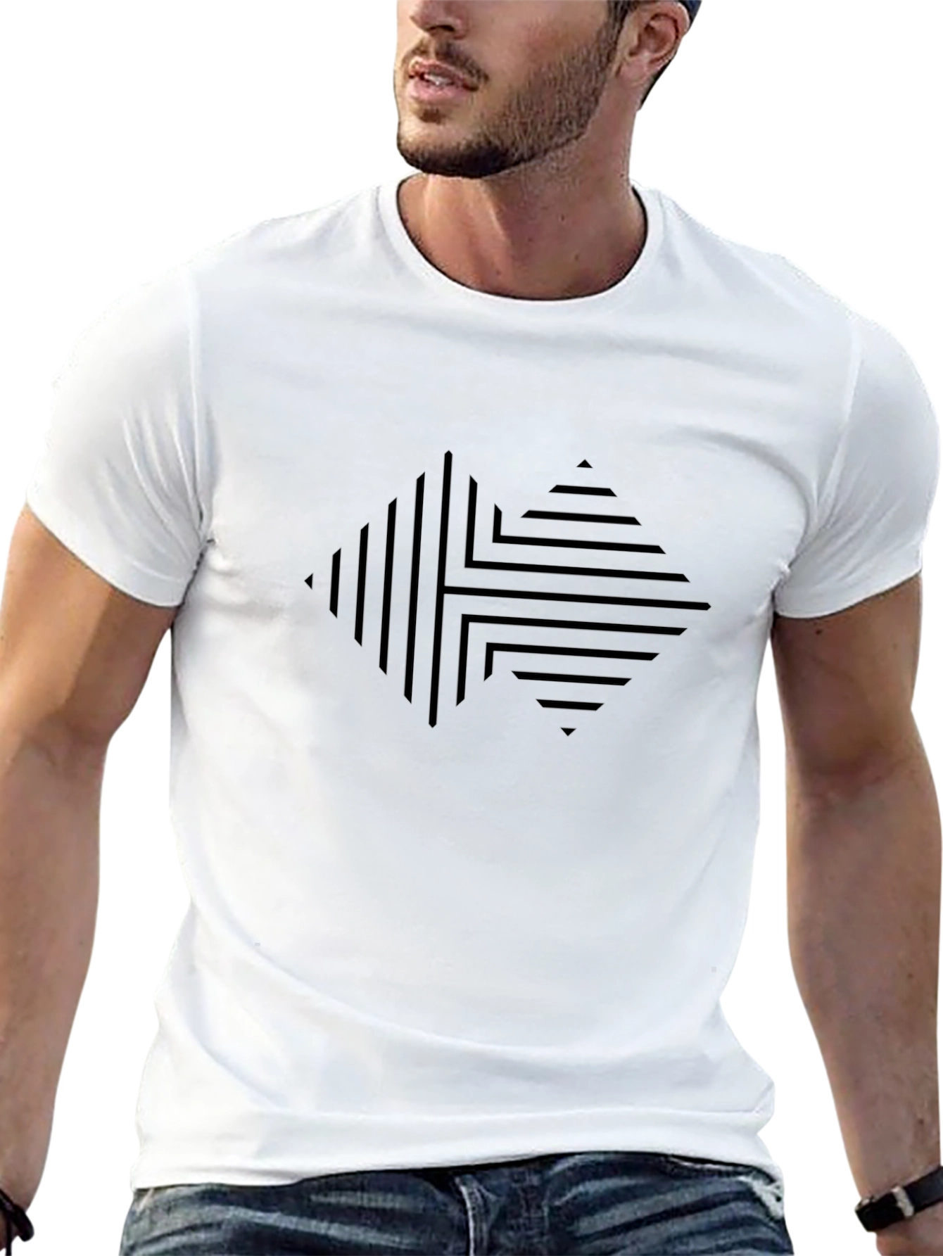 Modern Geometric Graphic Print Black T-Shirt