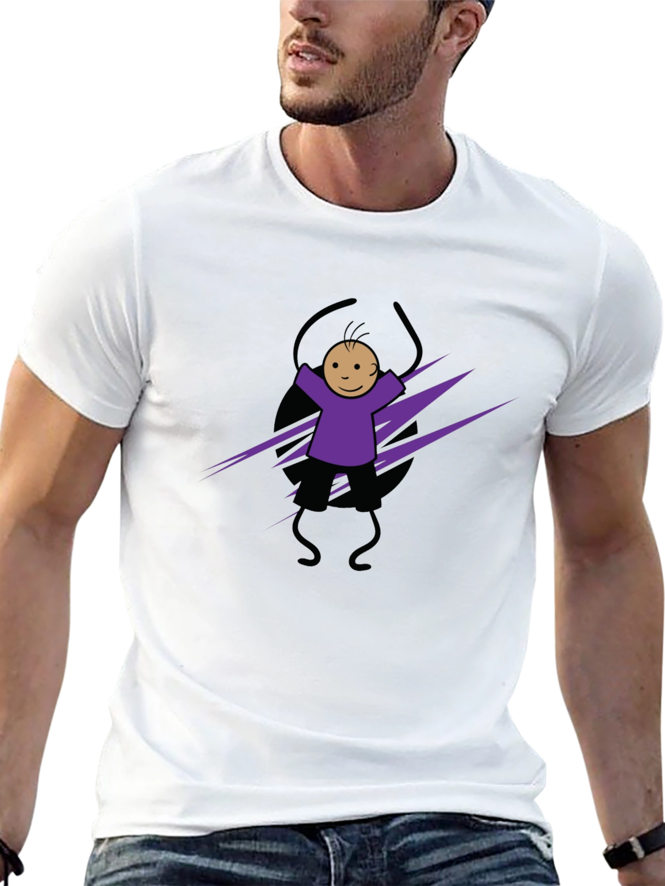 Fun Cartoon Character Graphic Tee - Black