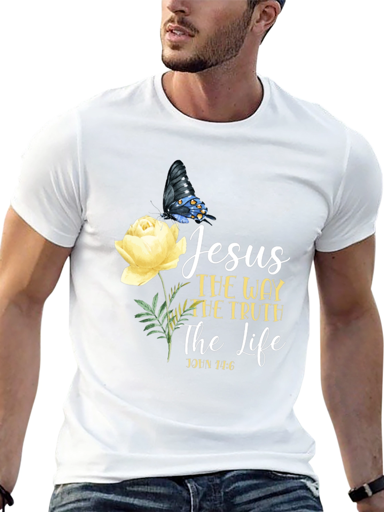 Jesus Way Truth Life T-Shirt Butterfly Rose Graphic