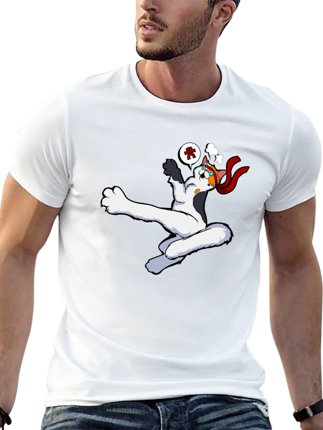 Funny Cartoon Cat Black T-Shirt