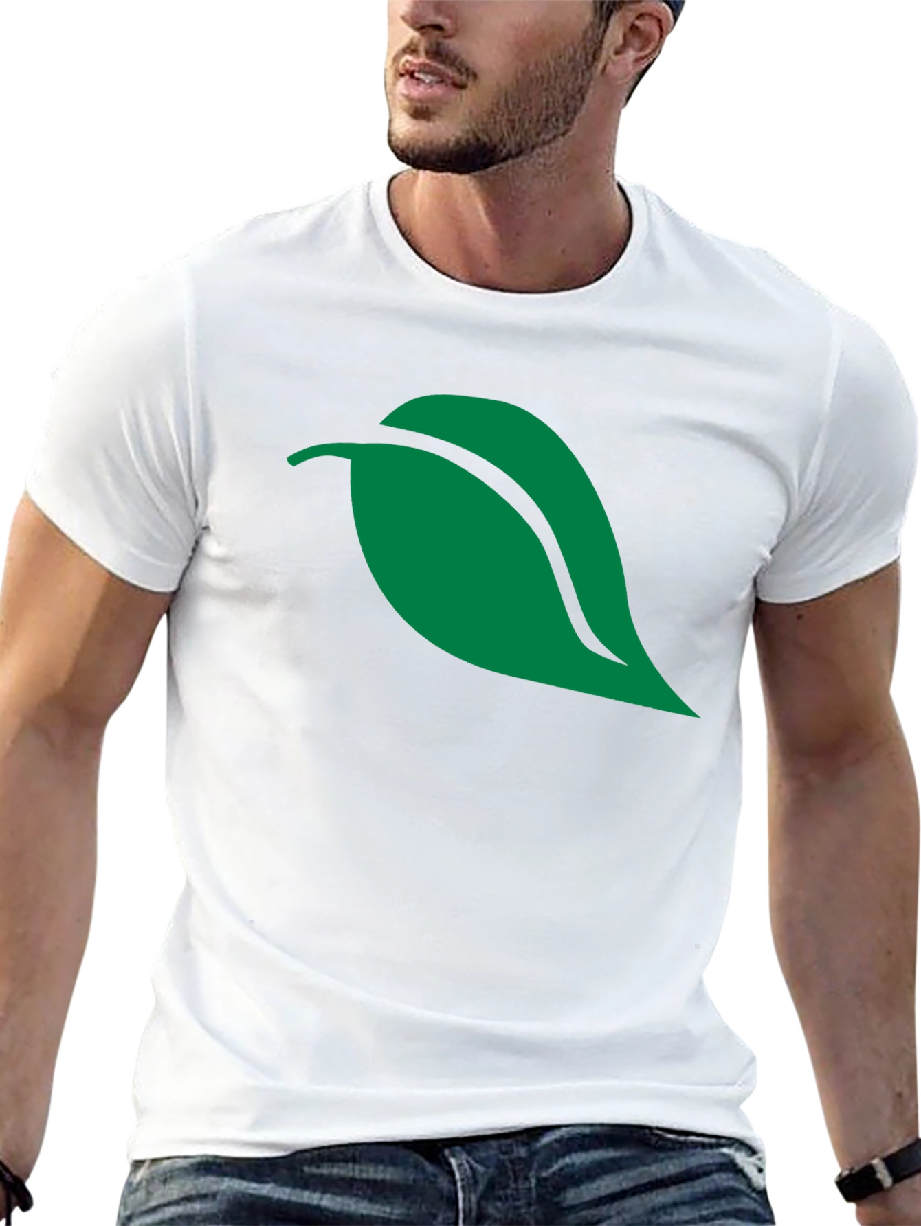 Green Leaf Graphic Black T-Shirt