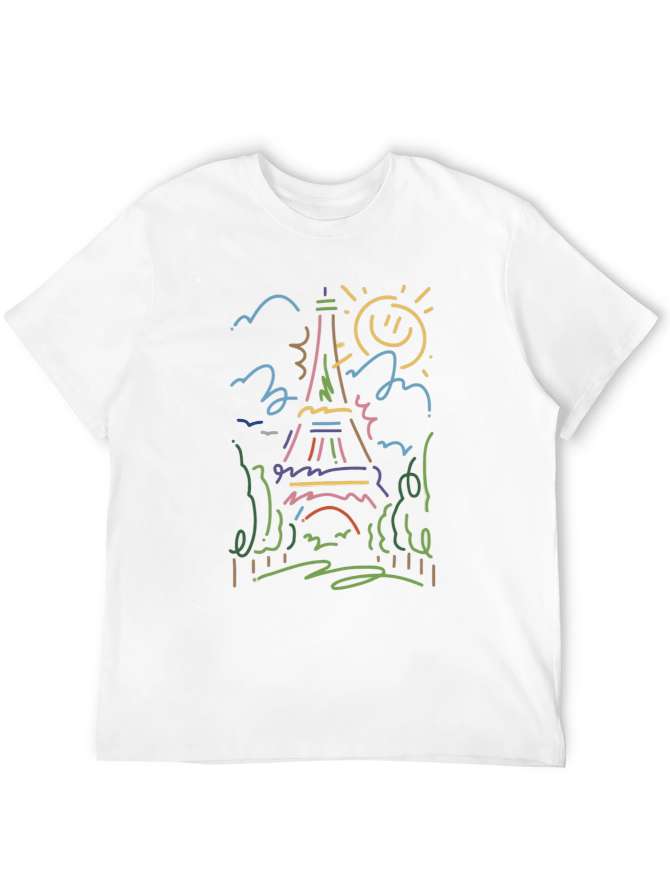 Paris Eiffel Tower Line Art Black T-Shirt