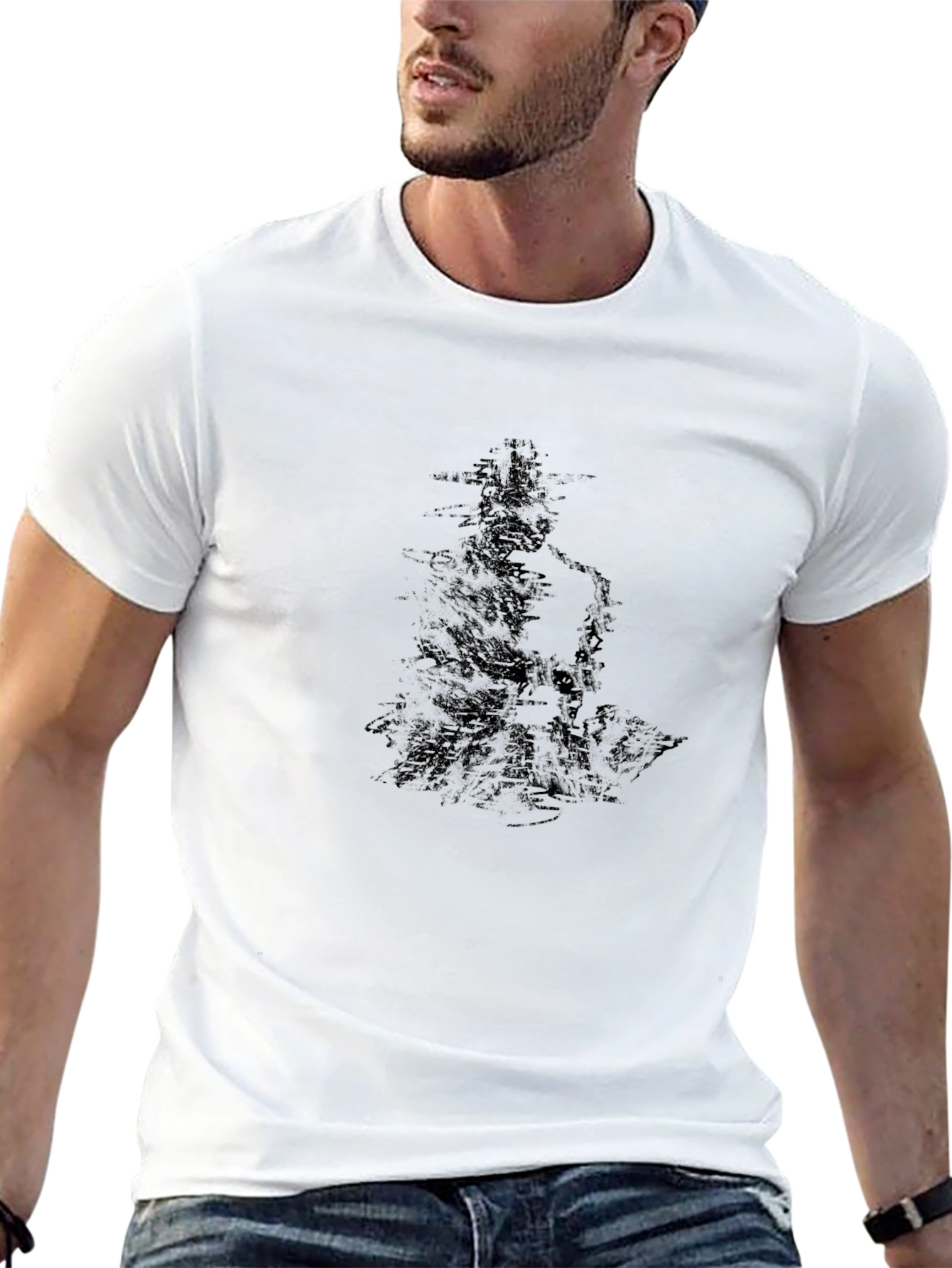 Mens Black Graphic Tee - Abstract Saxophone Design