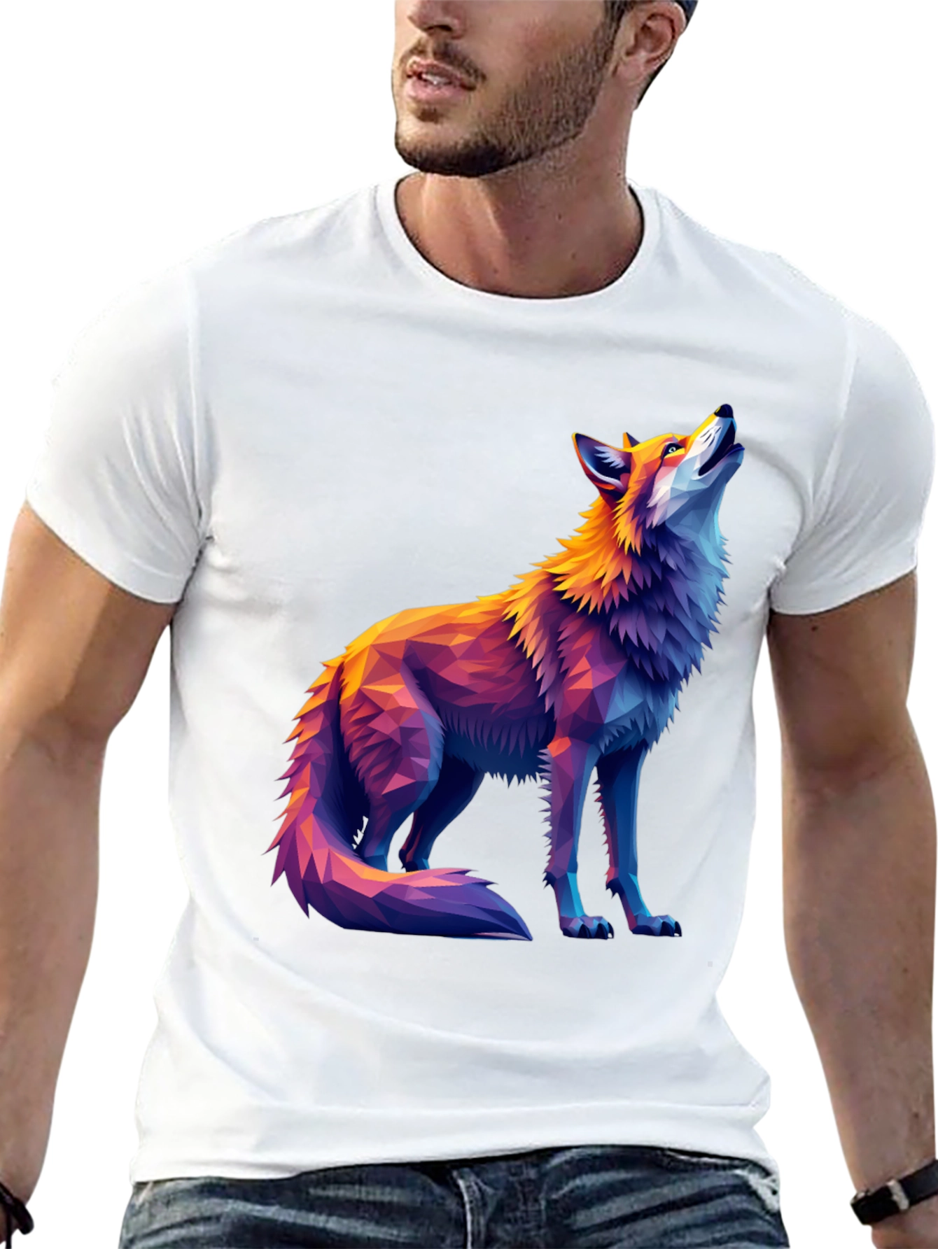 Geometric Wolf Graphic Tee - Artistic Black T-Shirt