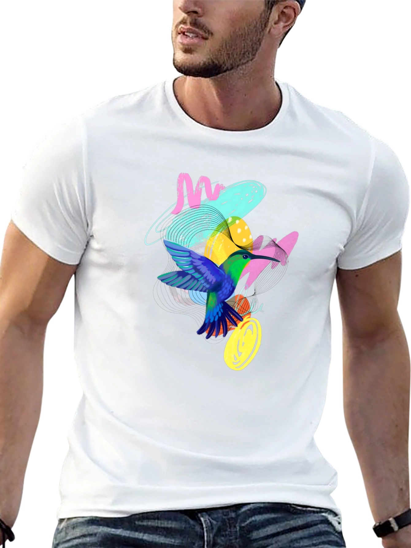 Hummingbird Graphic Print Black T-Shirt