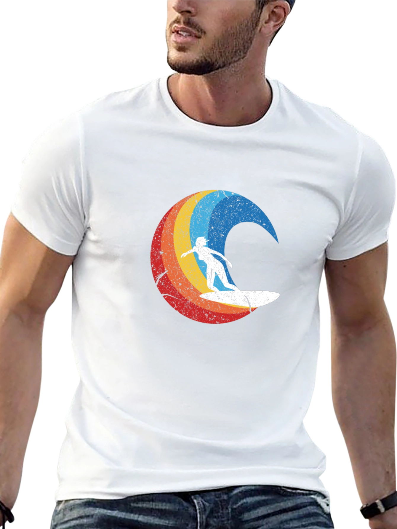 Retro Surfer Graphic Tee - Black Cotton Blend