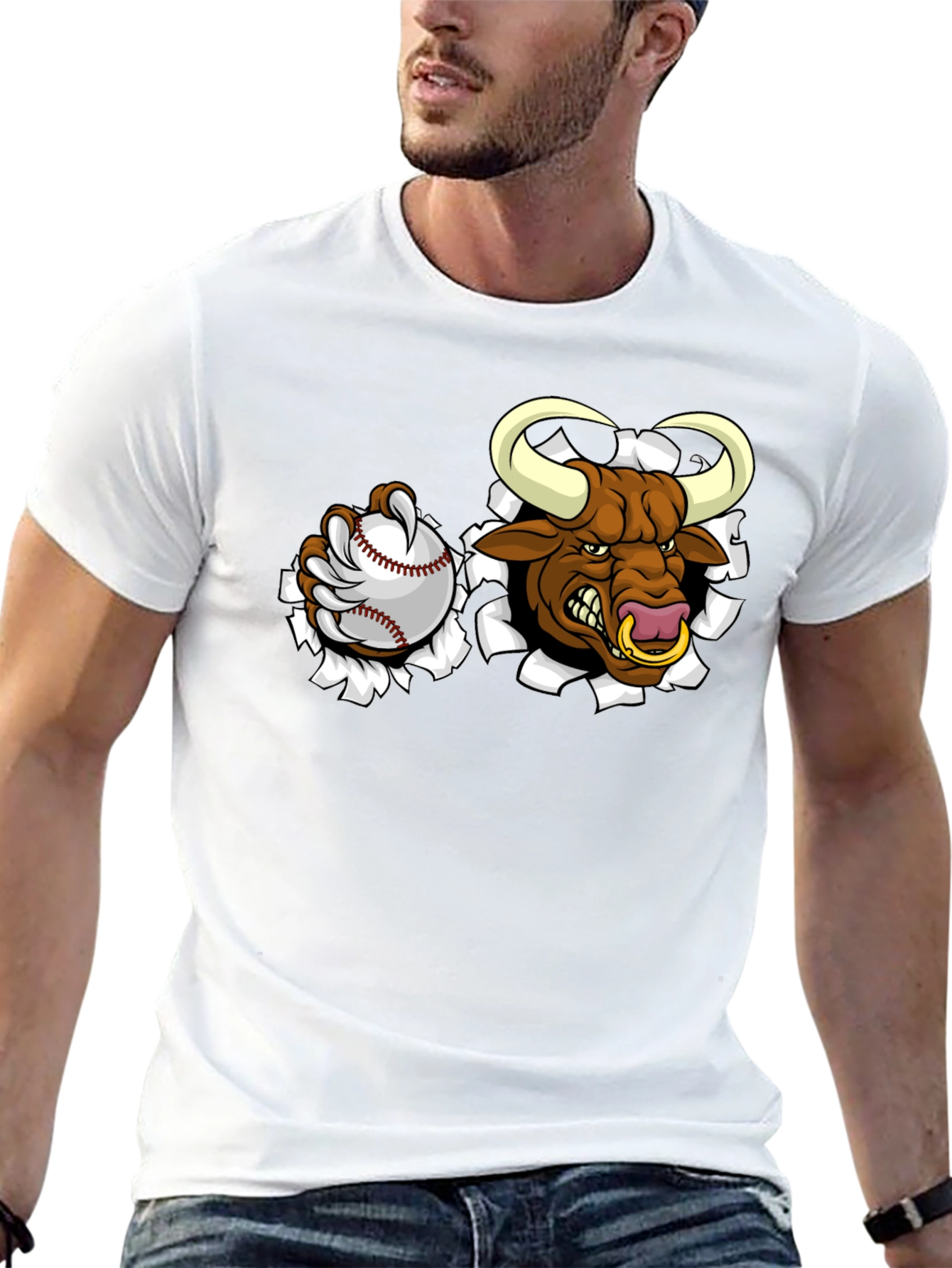 Angry Bull Baseball Black T-Shirt